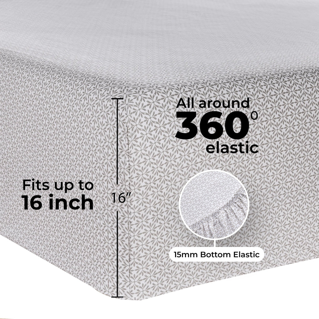 Premium Egyptian Cotton 3-Piece 300 Thread Count Grey Flake Cotton Blend Bed Sheet Set, Twin XL - Luxury Bed Sheet Set with Deep Pockets Detail