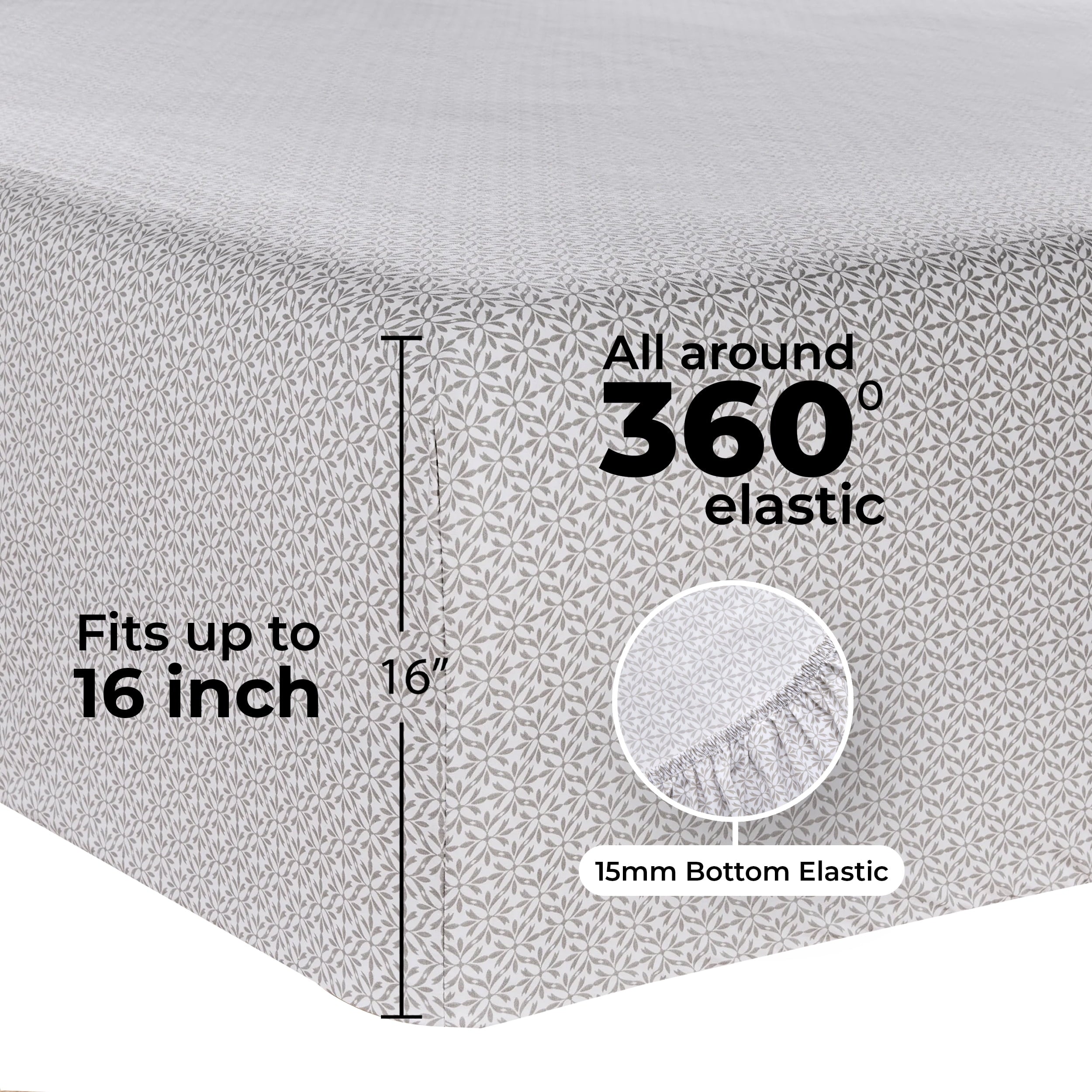 Premium Egyptian Cotton 3-Piece 300 Thread Count Grey Flake Cotton Blend Bed Sheet Set, Twin XL - Luxury Bed Sheet Set with Deep Pockets Detail
