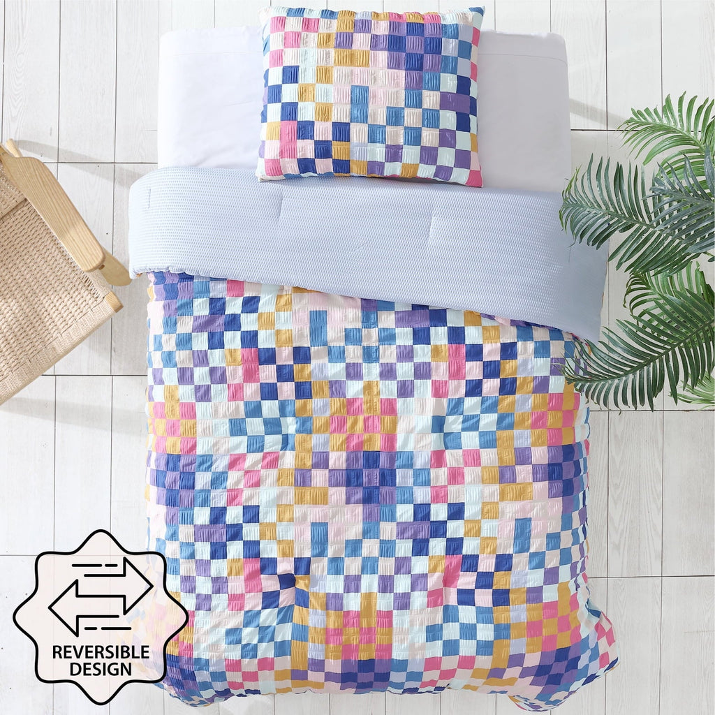 All-Season 2-Piece Textured Multi-Check Comforter Set, Twin/TwinXL - Hypoallergenic Ultra-Fluffy Quilt for Winter Detail