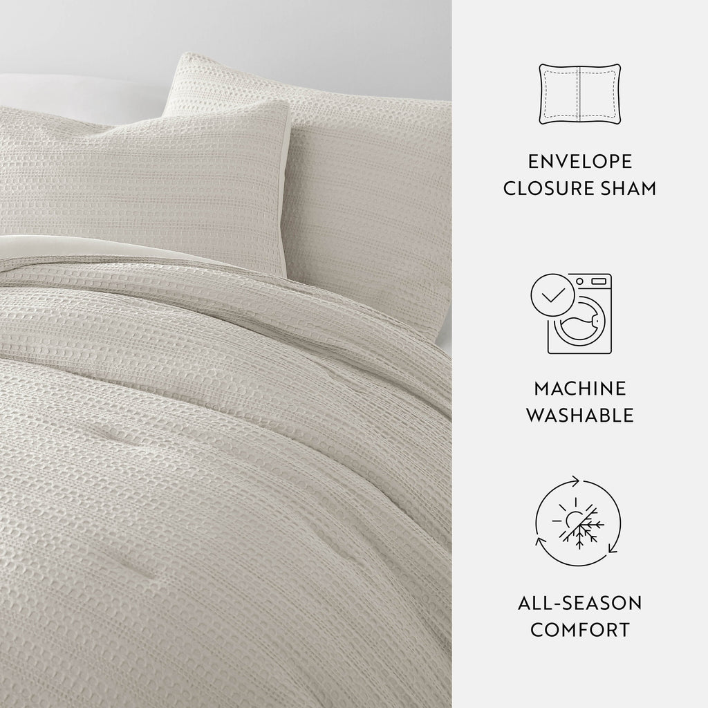 All-Season Textured Waffle Comforter Set ins Natural Waffle Comforter Bedding Sets, King/Cal King Size Bedding - All-Season Down Alternative Comforter Insert Detail