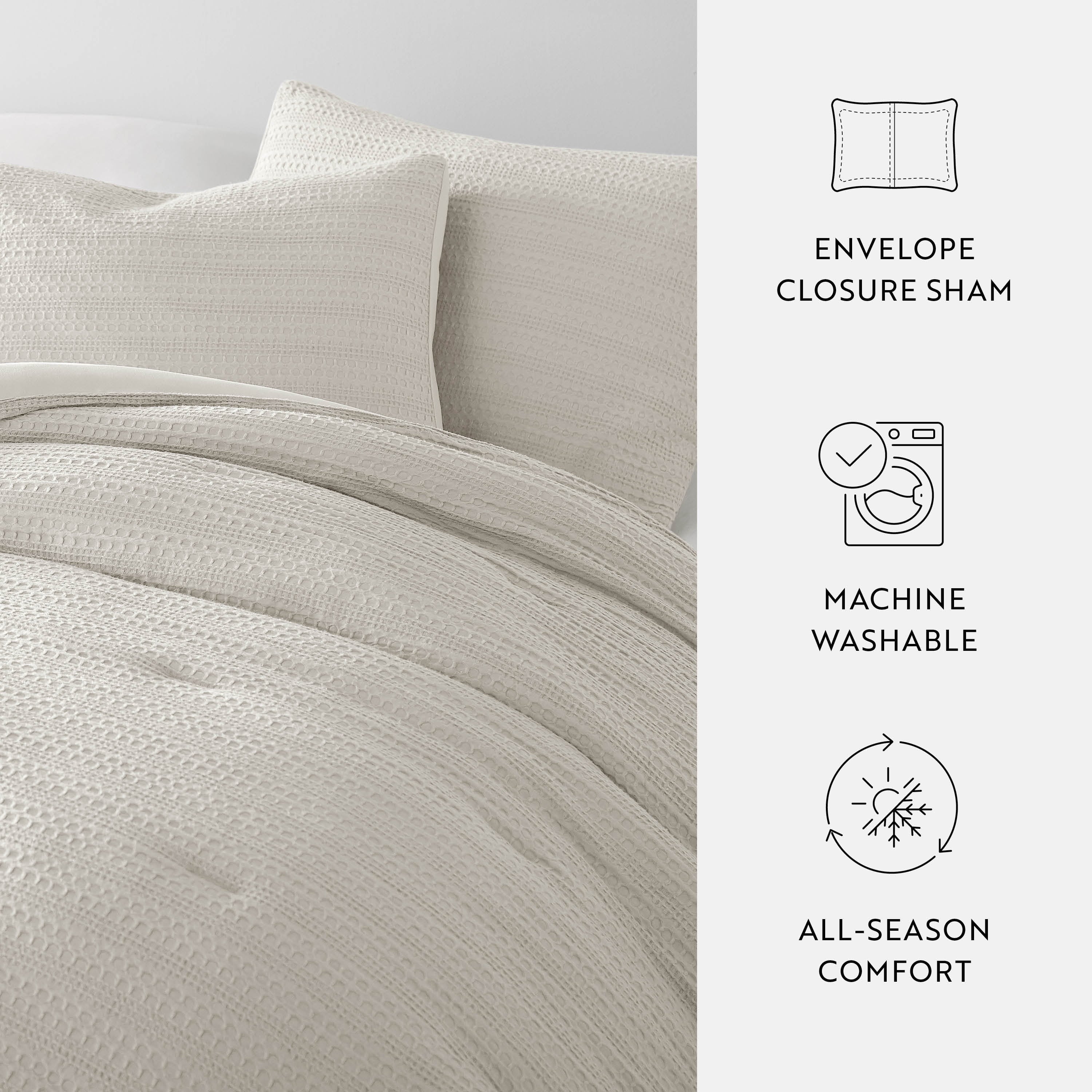 All-Season Textured Waffle Comforter Set ins Natural Waffle Comforter Bedding Sets, King/Cal King Size Bedding - All-Season Down Alternative Comforter Insert Detail