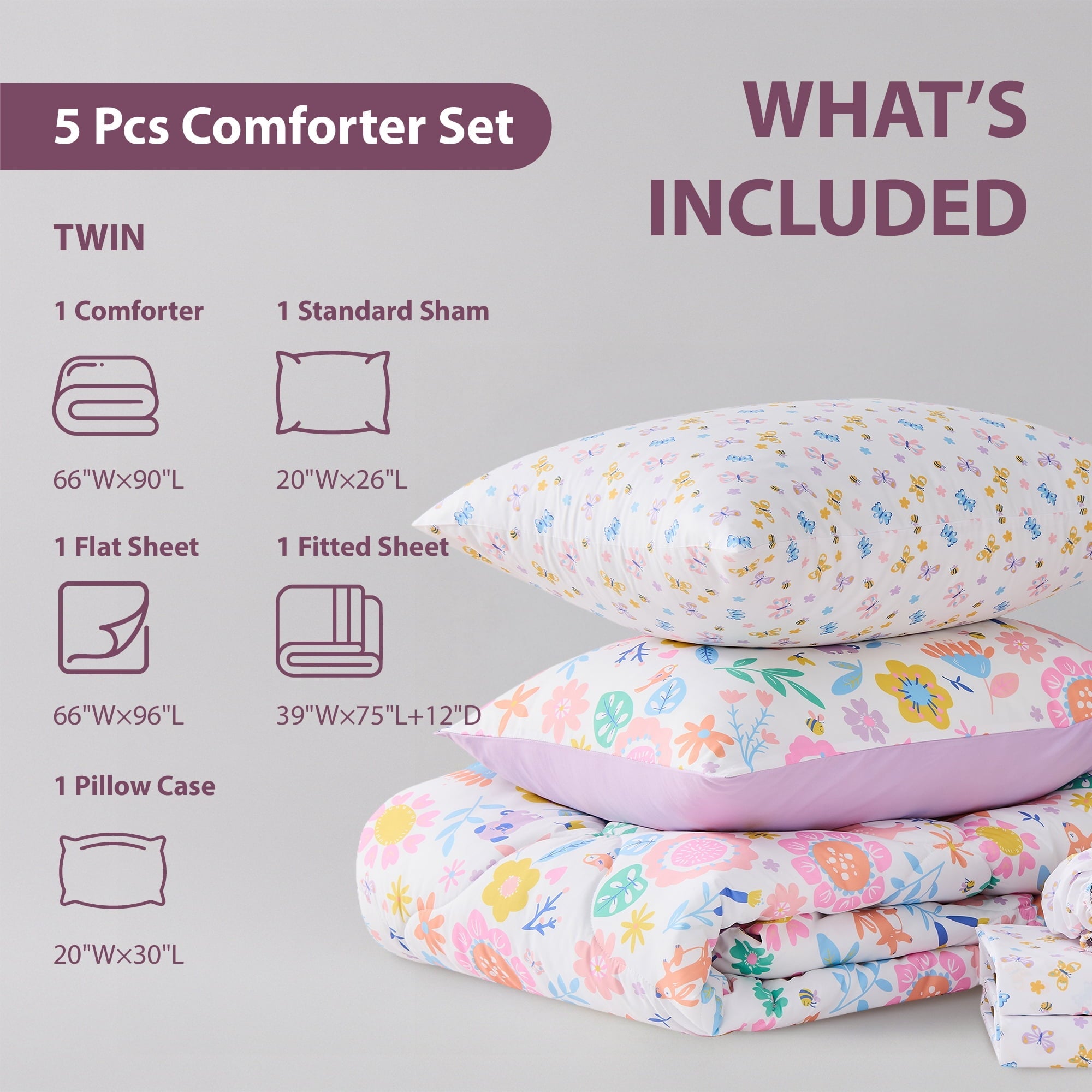 Luxurious Quilted Floral Comforter Set, Soft Microfiber Flower Bedding Set, 5 Pieces with Comforter, Sheets and Pillowcases, Twin - Luxurious Quilted Duvet Cover Set Detail