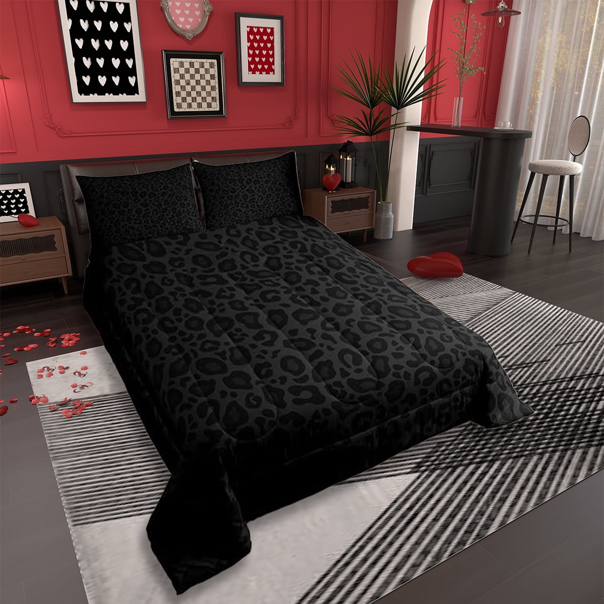 All-Season Leopard Print Comforter Set Full Size,Abstract Cheetah Texture Bedding Set,Women Room Decor,Rustic Farmhouse Retro Do... - Cloud-Like Soft Lightweight Bed Comforter Detail