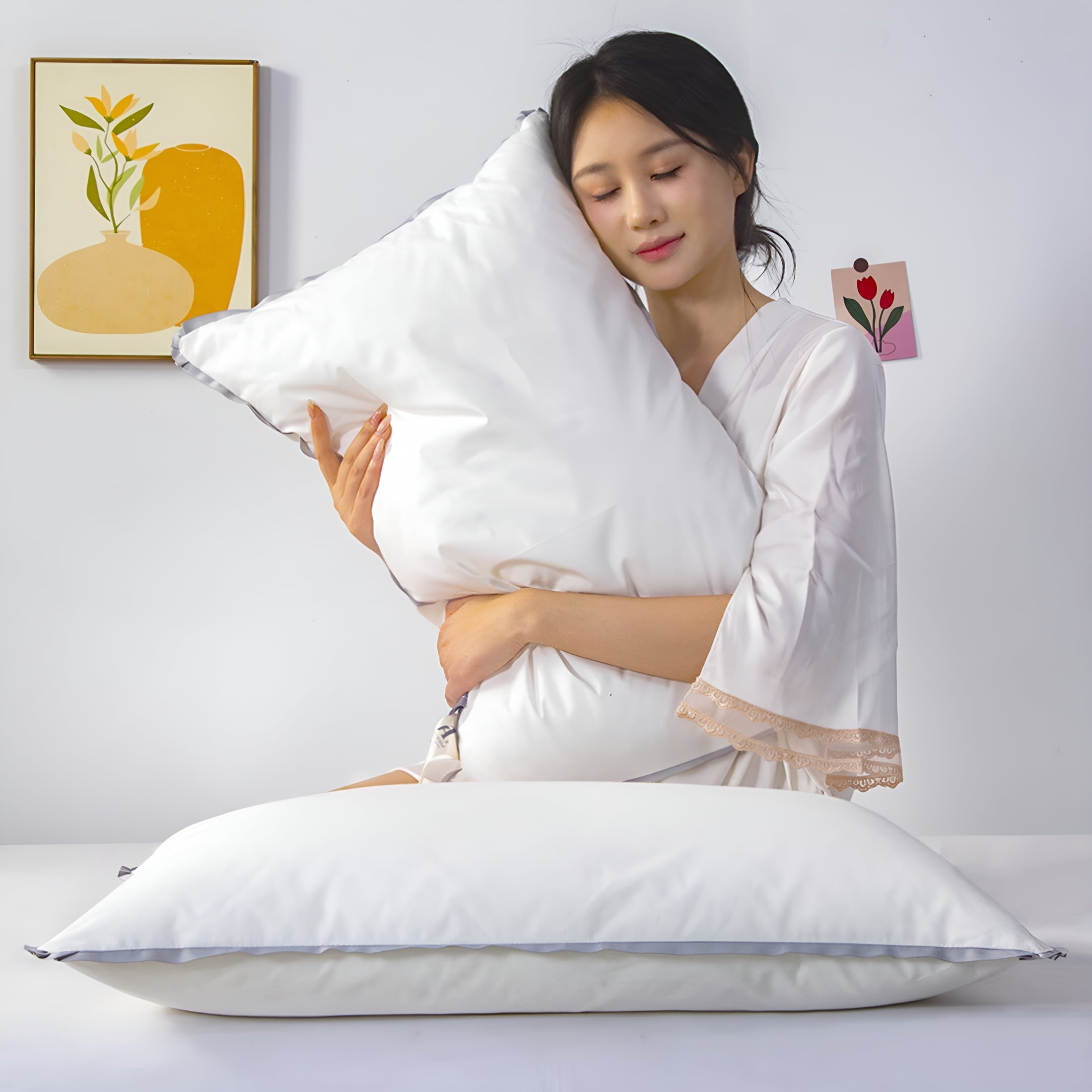 Ergonomic Memory Foam Flat Pillows for Sleeping Thin,Ultra Thin Pillow,Adjustable Shredded Memory Foam Pillows for Side,Back,Stomach Sleepe... - Ergonomic Memory Foam Pillow for Neck Pain Support Detail