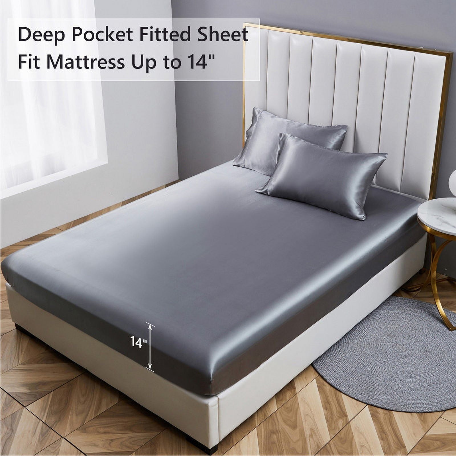 Wrinkle-Resistant Luxury 5-Piece Satin Sheets Twin Silk Sheets Bed Sheet Set Ultra-Silky & Skin-Friendly Deep Pocket Bed Flat Fitted Sheet - Cooling Hotel Quality Bedding Sheets and Pillowcases Detail