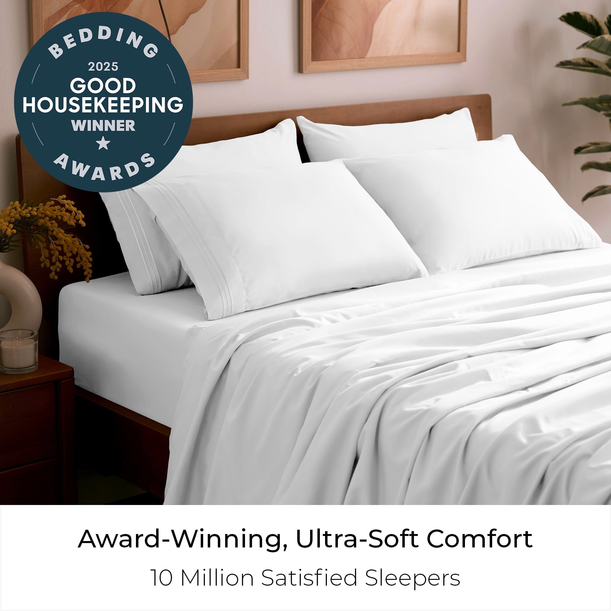 Premium Egyptian Cotton Iconic 6 Piece Bed Sheet Set Brushed Microfiber, Deep Pocket, Queen, White - Cooling Hotel Quality Bedding Sheets and Pillowcases Detail