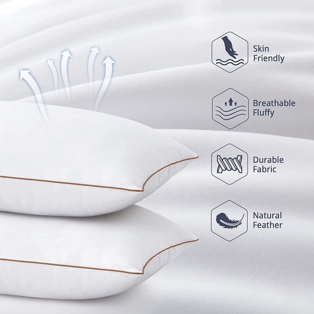 Decorative Plump Down Feather Pillows for Bed 20 x 30 Inches Queen Size Set of 2, Medium Firm Luxury Cooling Hotel Collection Feather ... - Orthopedic Shredded Foam Bed Pillow Set Detail