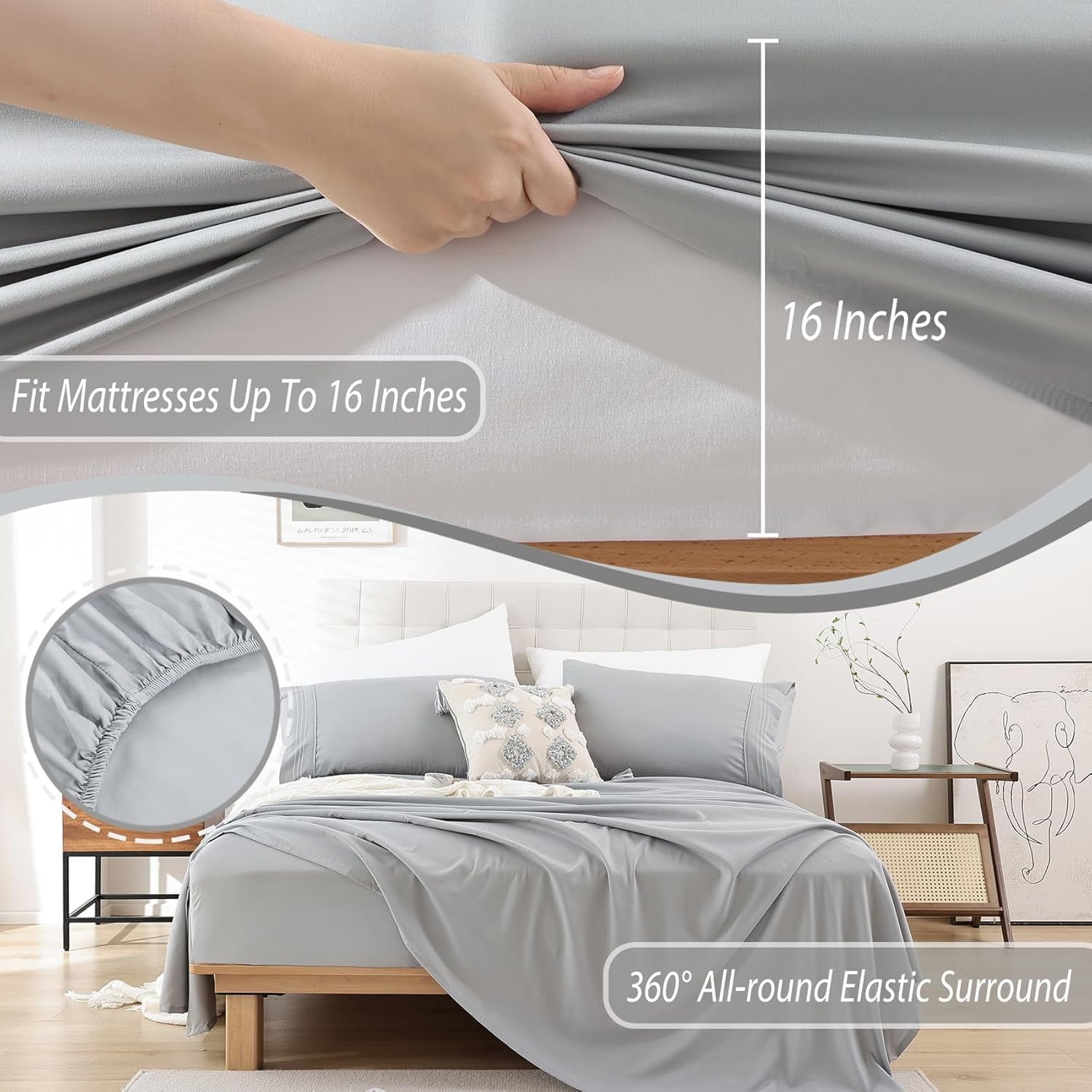 Cooling Sateen Queen Size Sheet Set - Breathable & Cooling Bed Sheets, Hotel Luxury Bed Sheets for Sleepers, Soft & Wrinkle Free She... - Cooling Hotel Quality Bedding Sheets and Pillowcases Detail
