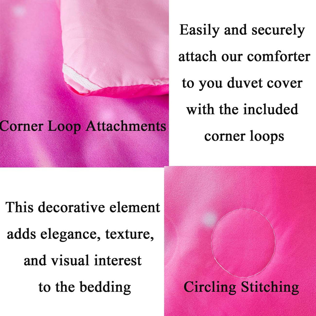 Fluffy Down Alternative 4Pcs Rainbow Twin Size Comforter Set for Girls, Pink Purple Gradient Glitter Kids Bedding Sets, Soft Galaxy Girls Bed... - Luxurious Quilted Duvet Cover Set Detail