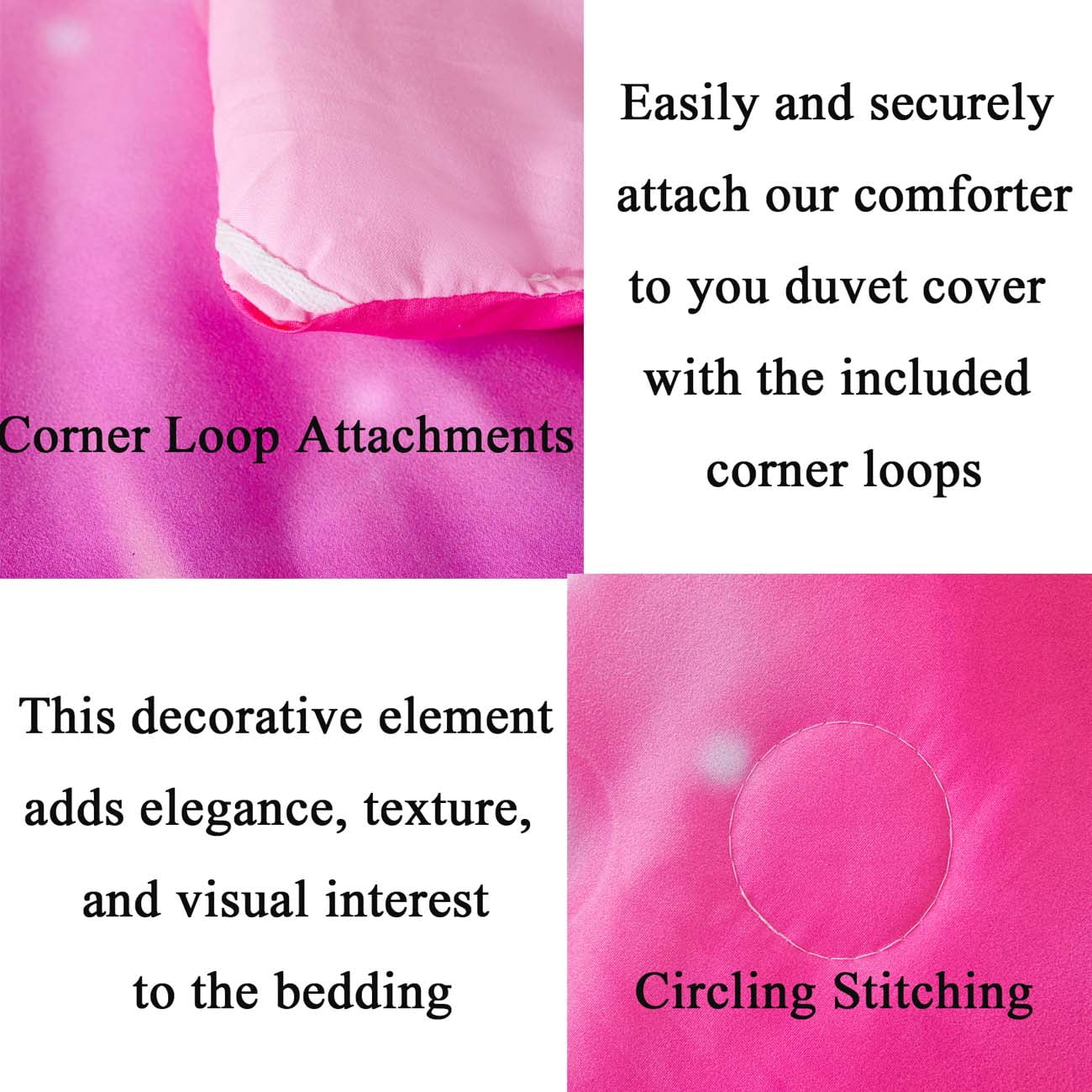 Fluffy Down Alternative 4Pcs Rainbow Twin Size Comforter Set for Girls, Pink Purple Gradient Glitter Kids Bedding Sets, Soft Galaxy Girls Bed... - Luxurious Quilted Duvet Cover Set Detail