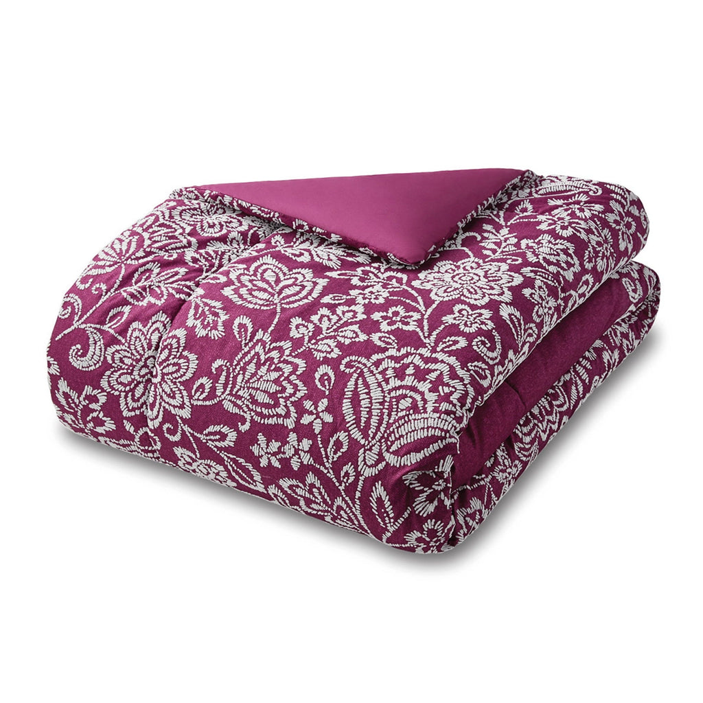 Hypoallergenic Cloud 5-Piece Jacquard Comforter Set with Decor Pillow and Throw Purple Flocking Embroidery Bedding Set, Full/Queen - Hypoallergenic Ultra-Fluffy Quilt for Winter Detail