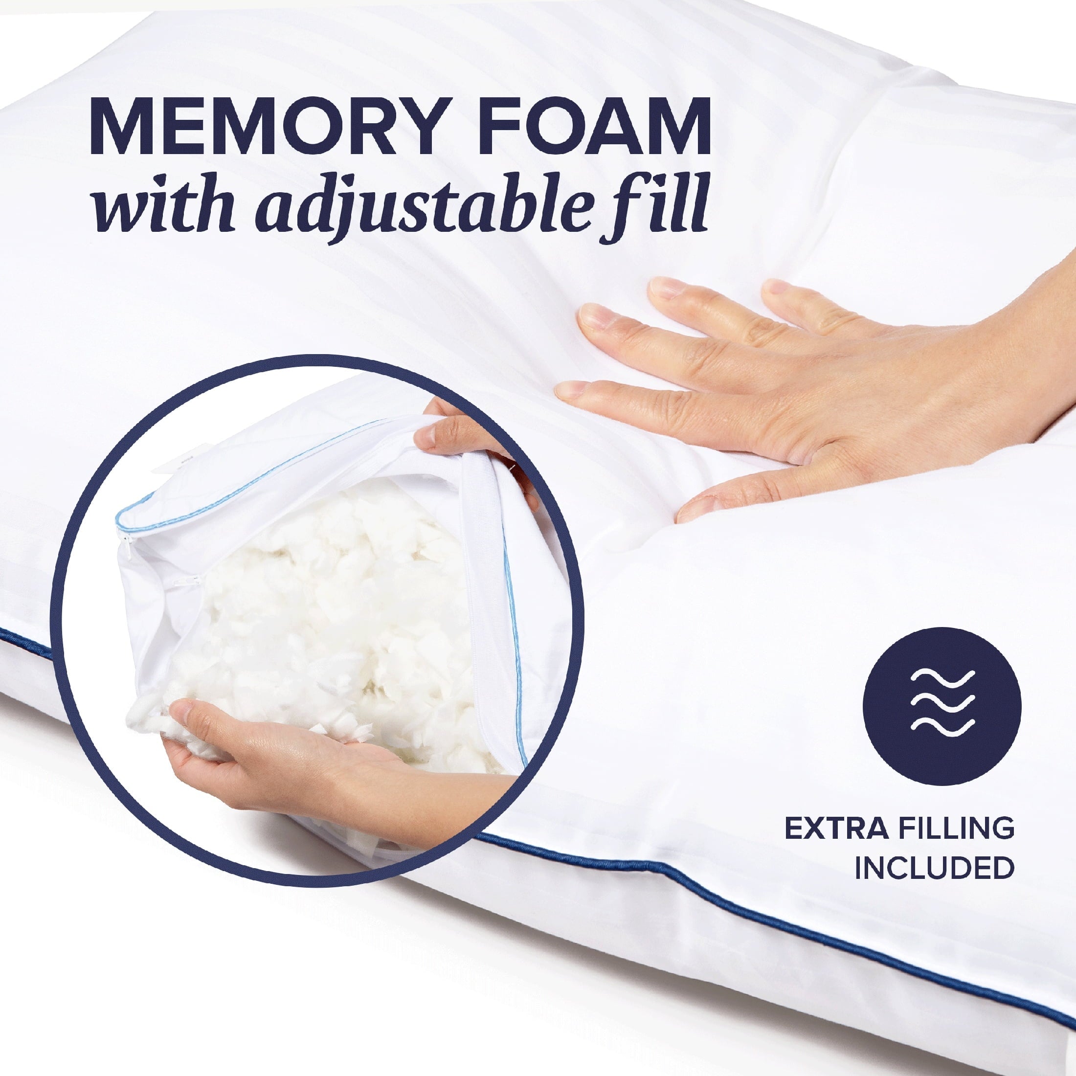 Hotel Collection Customizable Memory Foam Queen Pillow 1Pack, Adult - Ergonomic Memory Foam Pillow for Neck Pain Support Detail