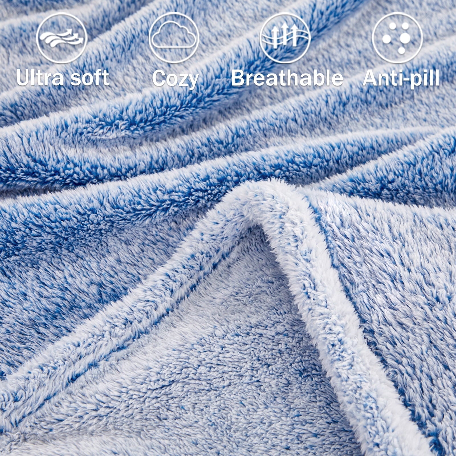 Decorative Knitted Plush Fuzzy Large Fleece Throw Blanket (50" x 70", Mixed Cobalt Blue)- Soft, Warm and Lightweight - Lightweight Plush Warm Blanket for All Seasons Detail