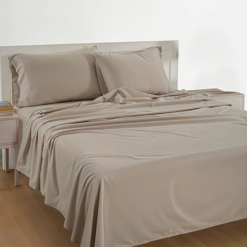 Cooling Sateen 100% Cotton Sheets Set – 4 Piece Cal King Bed Sheet, Soft & Comfy All Season Breathable Percale Weave, 15” Snug Fit D... - Breathable Egyptian Cotton Flat & Fitted Sheets Detail