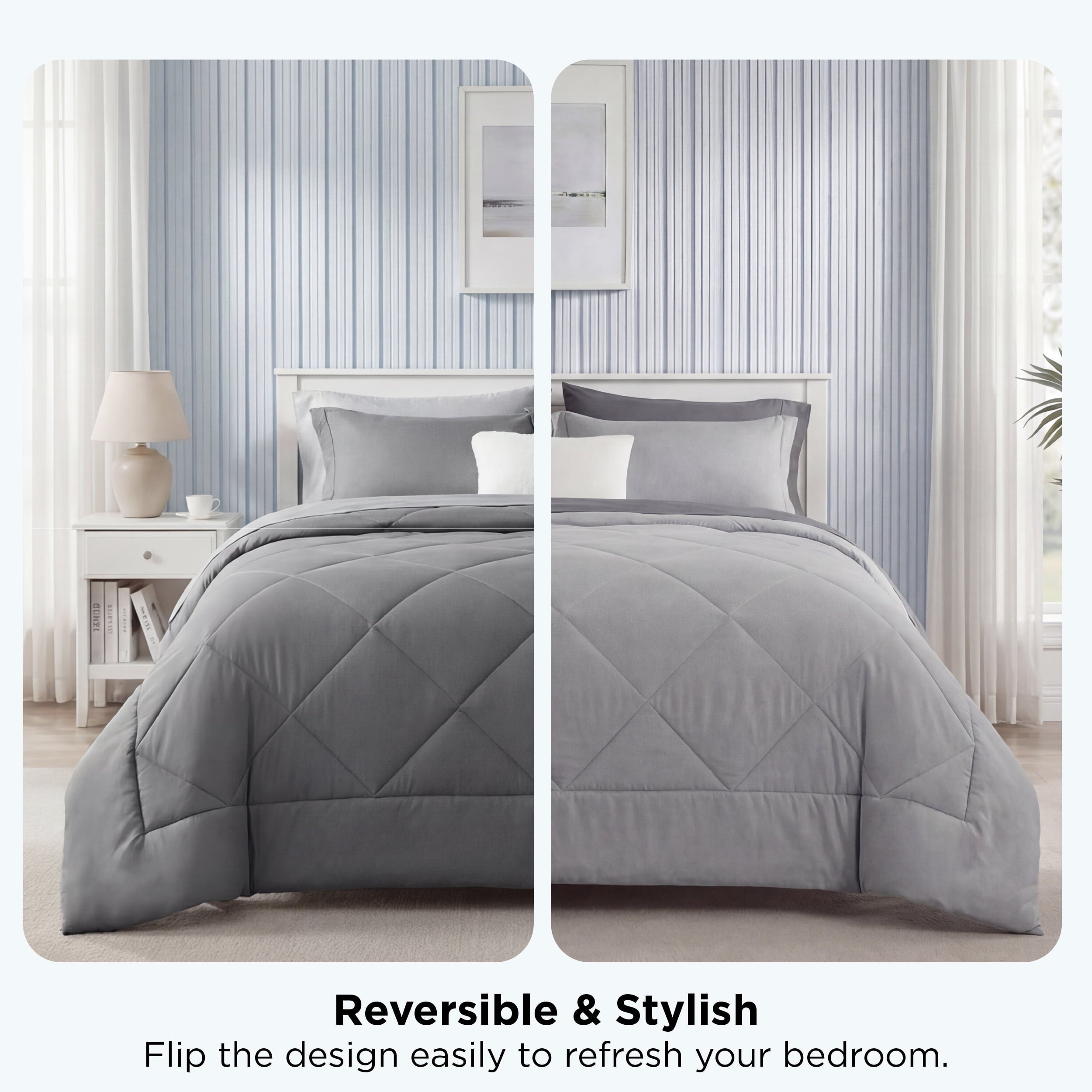 Luxurious Quilted Queen Reversible Comforter Set - 7 Pieces Grey Bedding, Bed in a Bag with Alternative Comforter, Sheets, Pillowcases ... - Hypoallergenic Ultra-Fluffy Quilt for Winter Detail