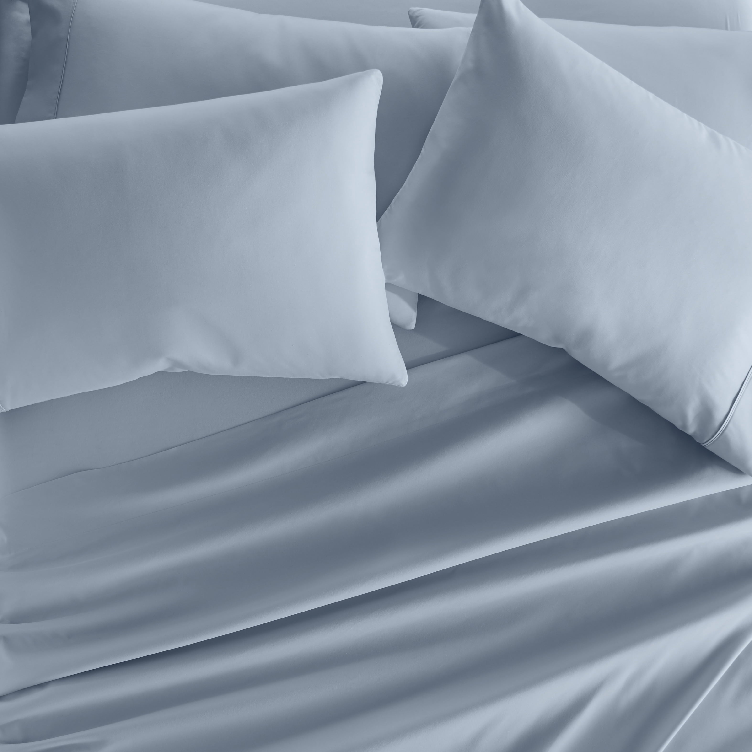 Breathable Luxury Queen, Light Blue Solid Microfiber 6 Piece Bed Sheet Set - Breathable Egyptian Cotton Flat & Fitted Sheets Detail