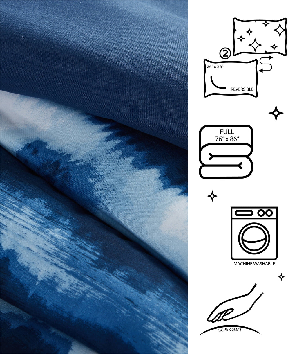Fluffy Down Alternative Tie Dye Navy 3 Piece Comforter Set, Full - Cloud-Like Soft Lightweight Bed Comforter Detail
