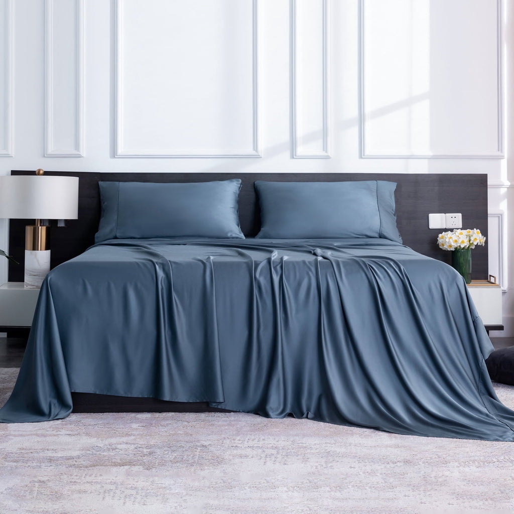 Ultra-Soft Luxury Bamboo Bed Sheets Set Full 4 Pcs for Adult,Soft&Cool,16" Deep Pocket,Blue Gray - Premium Ultra-Soft Pillowcase Pair for Sleeping Detail