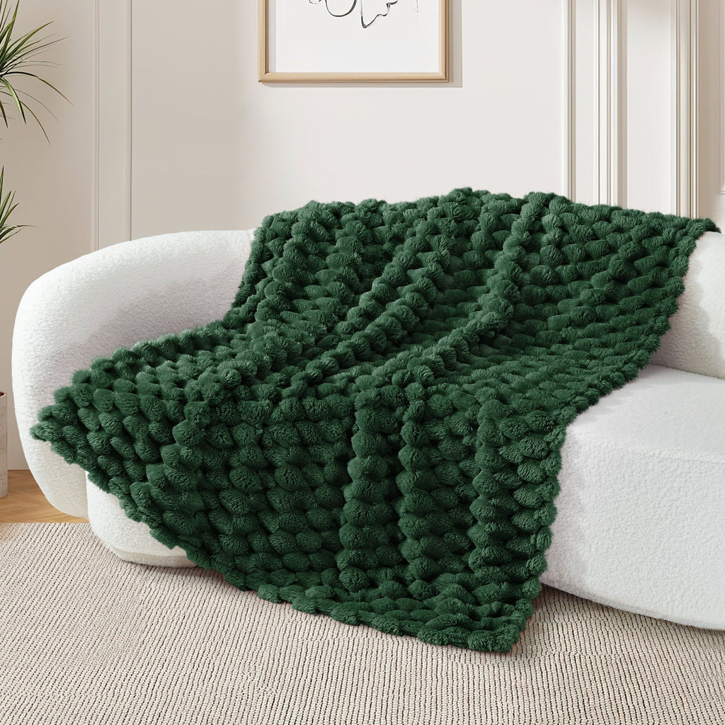 Cozy Fleece 50"x60" Throw Blanket for Couch with Expanded 3D-Jacquard Pattern, Fuzzy Soft Cozy Exquisite Blankets or All Season, ... - Luxury Knitted Decorative Throw Blanket with Fringes Detail