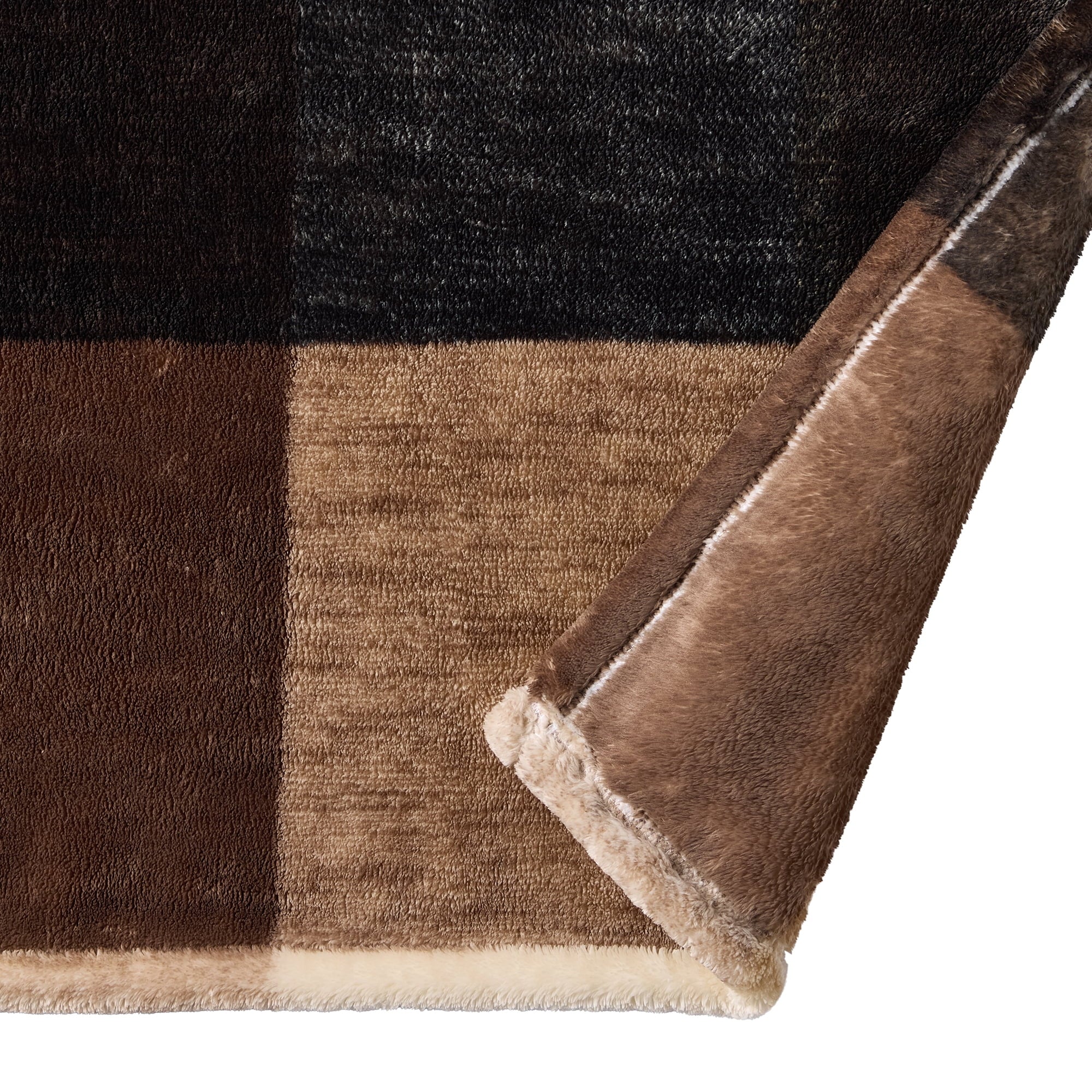 Decorative Knitted Printed Velvet Plush Super Soft Throw Blanket, Oversized, Shelton Brown Plaid - Luxury Knitted Decorative Throw Blanket with Fringes Detail