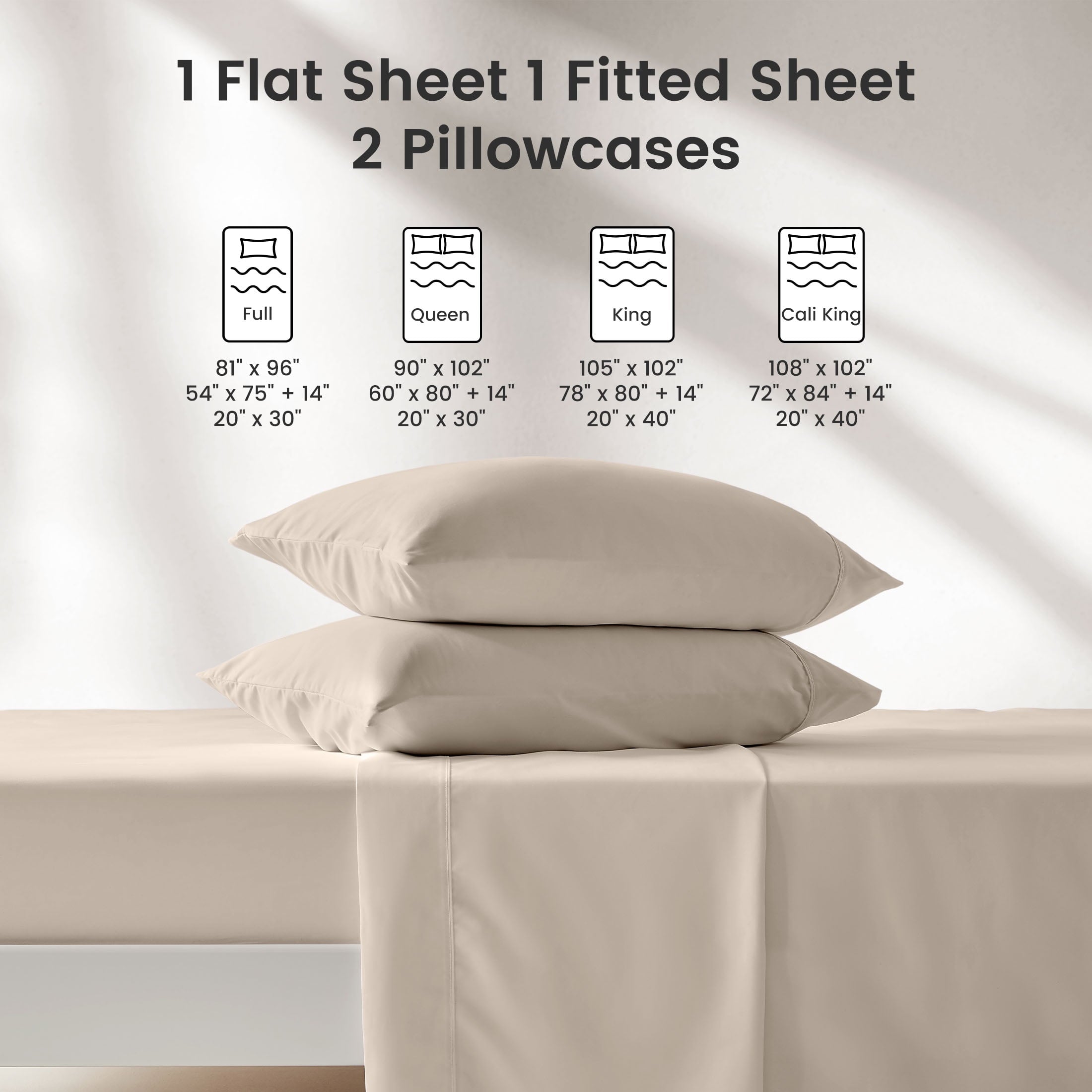 Cooling Sateen Bed Sheet Sets,Ultra Soft Breathable Luxury 4 Piece, (Beige, Queen) - Luxury Bed Sheet Set with Deep Pockets Detail