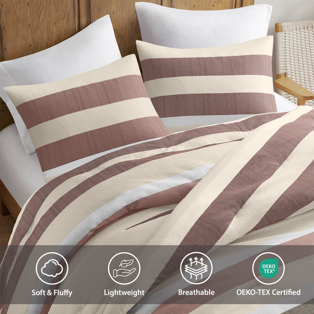Heavyweight Warmth 2-Piece Comforter Sets, Reversible Striped Comforter Set for Dorm, Lightweight All Season Bedding Set with Pillow Sha... - Cloud-Like Soft Lightweight Bed Comforter Detail