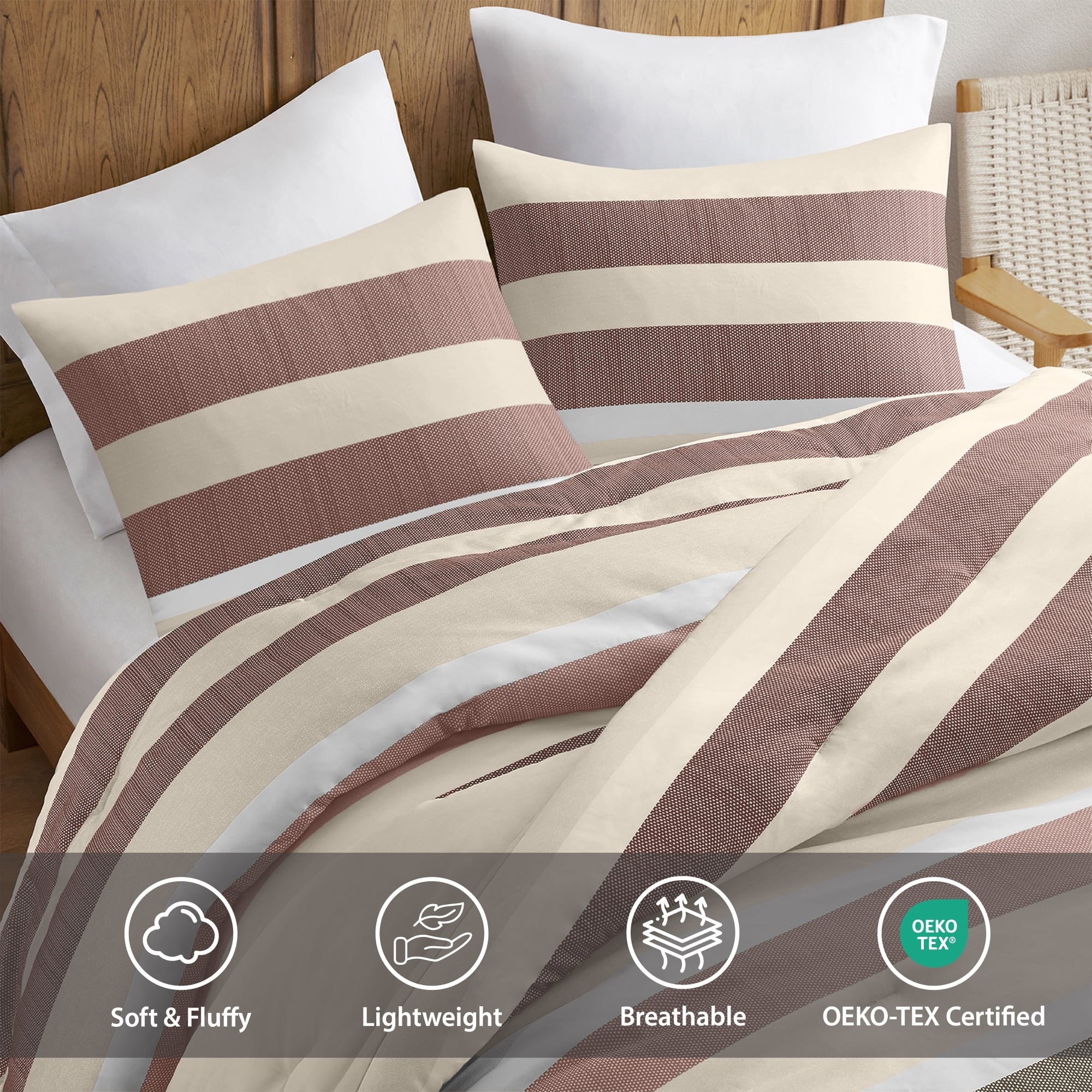 Heavyweight Warmth 2-Piece Comforter Sets, Reversible Striped Comforter Set for Dorm, Lightweight All Season Bedding Set with Pillow Sha... - Cloud-Like Soft Lightweight Bed Comforter Detail