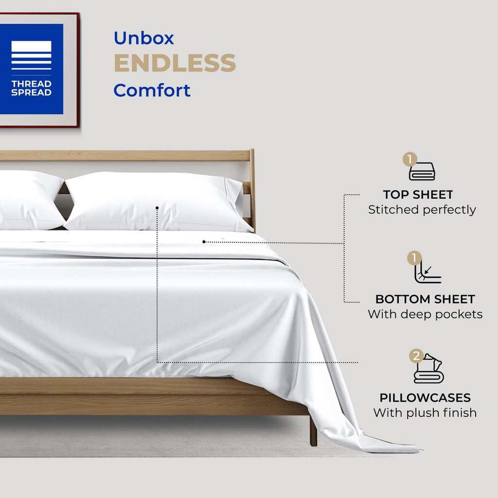 Premium Egyptian Cotton King Size Cotton Sheets Set - 400 Thread Count 4 PC 100% Cotton Sheets for King Bed, 16 In Deep Pocket King Size Cott... - Breathable Egyptian Cotton Flat & Fitted Sheets Detail