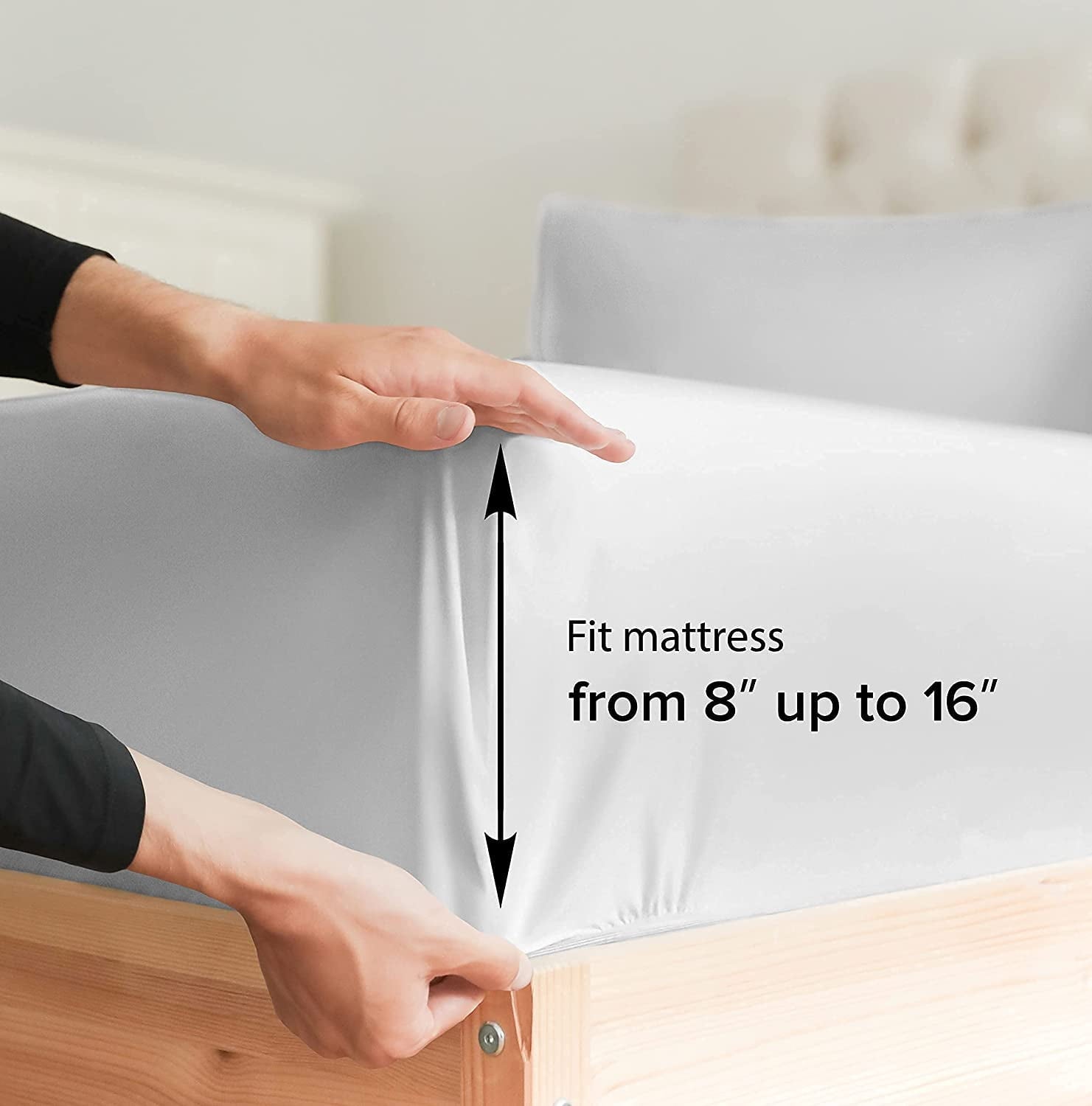 Wrinkle-Resistant 6-Piece Breathable and Cooling Sheet Set With Extra Matching Pillowcases - King Size Bed Sheets Fits 8"-16... - Luxury Bed Sheet Set with Deep Pockets Detail