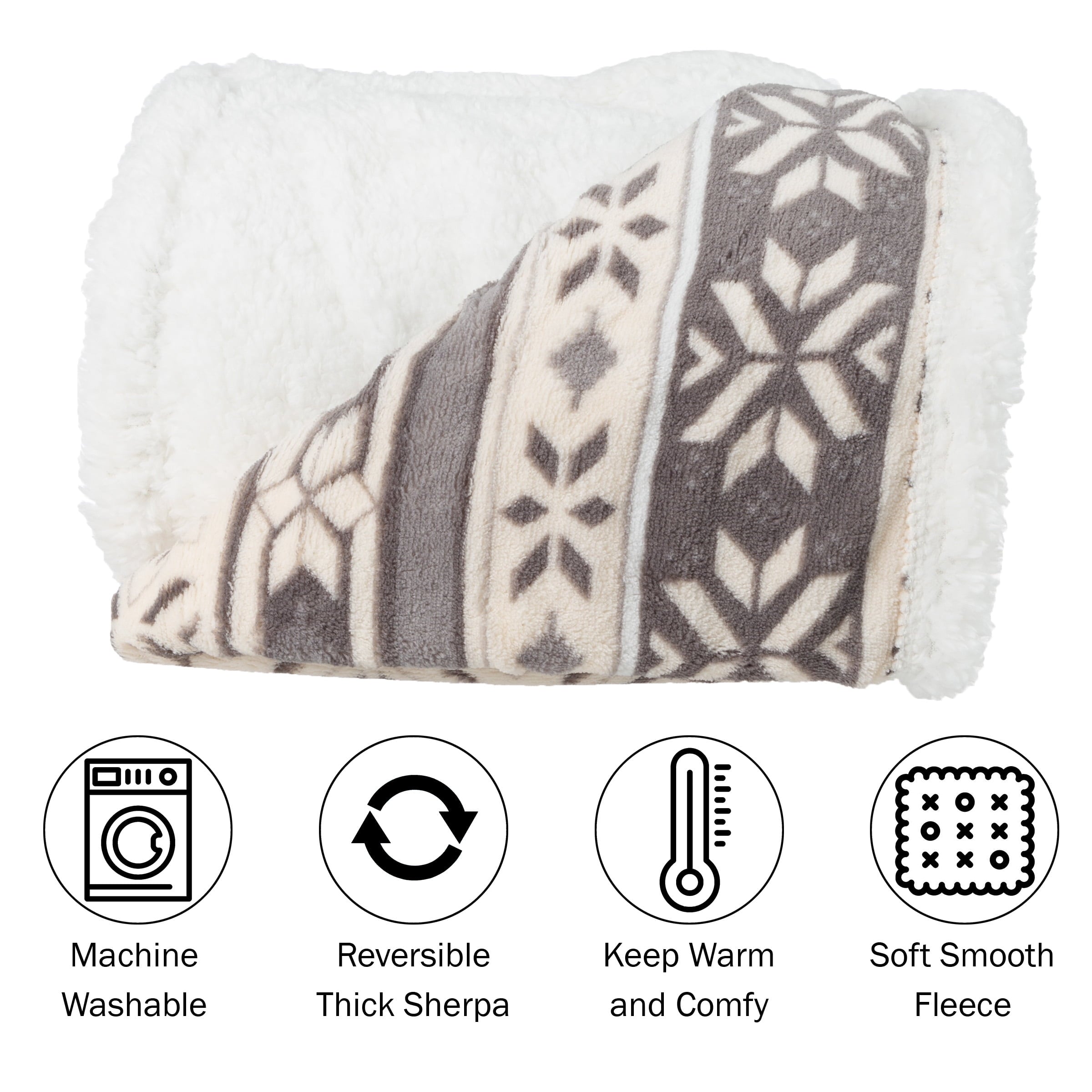 Cozy Fleece 50x60-Inch Machine Washable Fleece Blanket with Snowflakes - Lightweight Plush Warm Blanket for All Seasons Detail