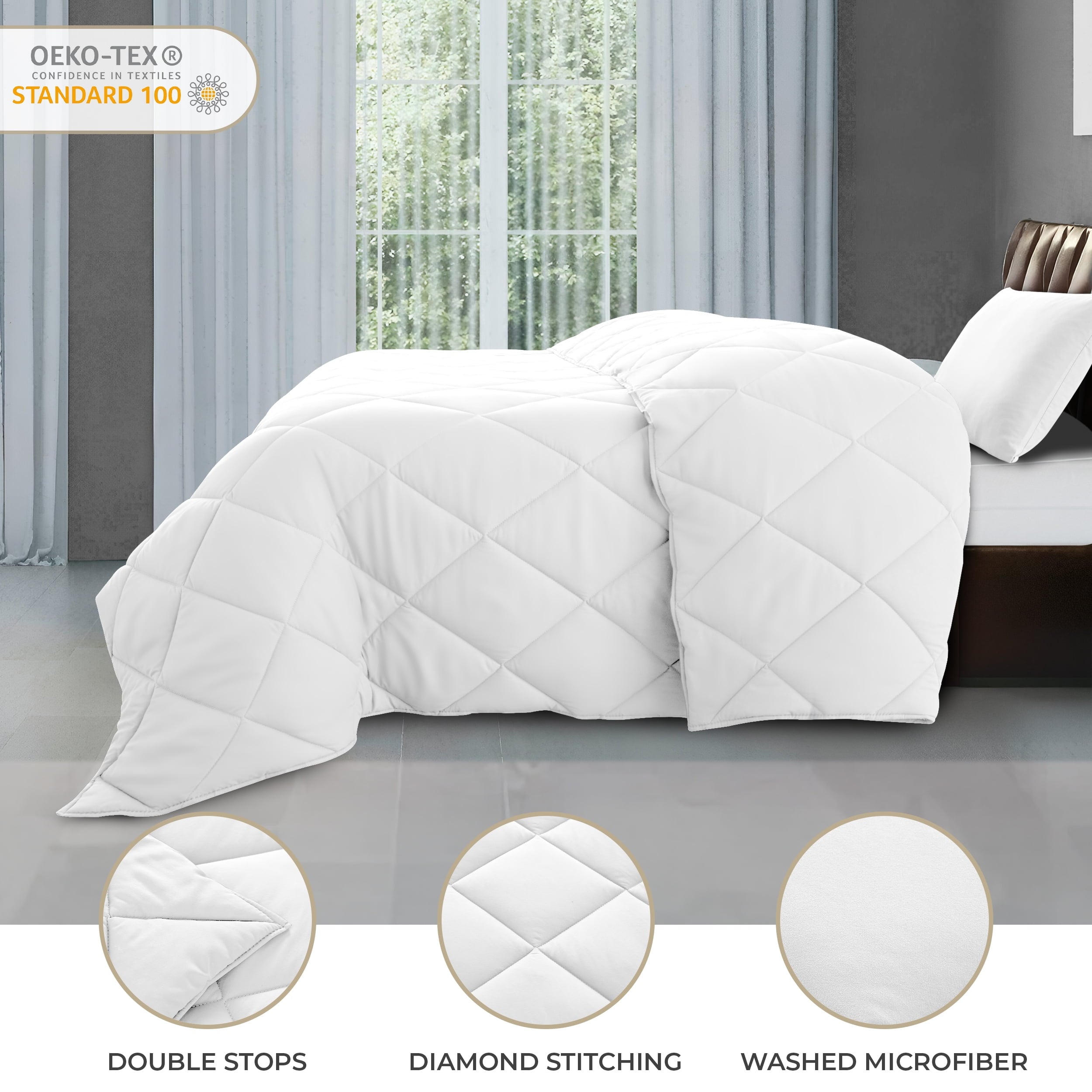 Hypoallergenic Cloud Lux Decor All-Season Comforter Sets Twin Size 2 PC, Reversible Bedding Set with Diamond Quilted Design Comforter and ... - Hypoallergenic Ultra-Fluffy Quilt for Winter Detail