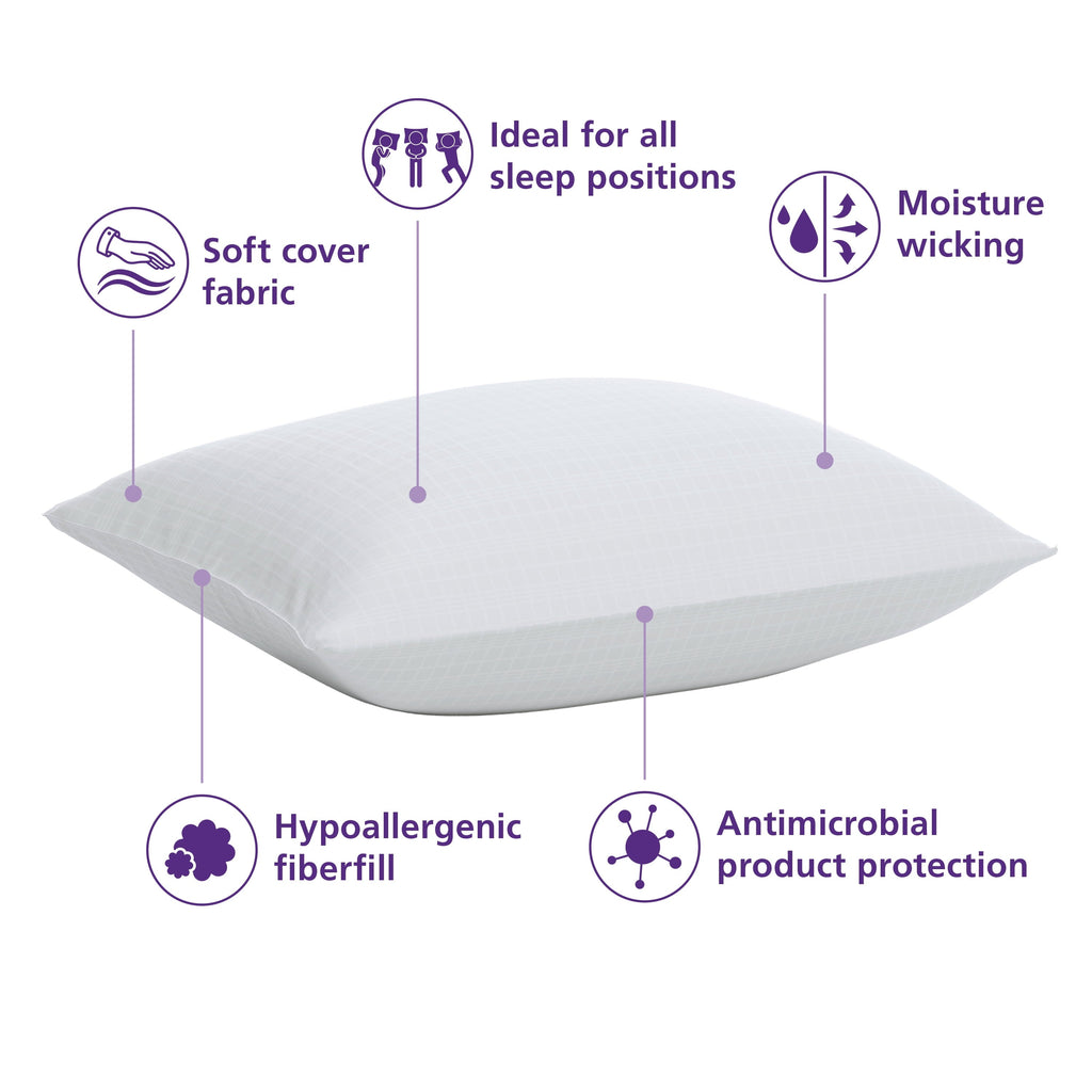 Decorative Plump Comfort Complete Bed Pillow, Standard/Queen, White- All Positions Antimicrobial - Orthopedic Shredded Foam Bed Pillow Set Detail