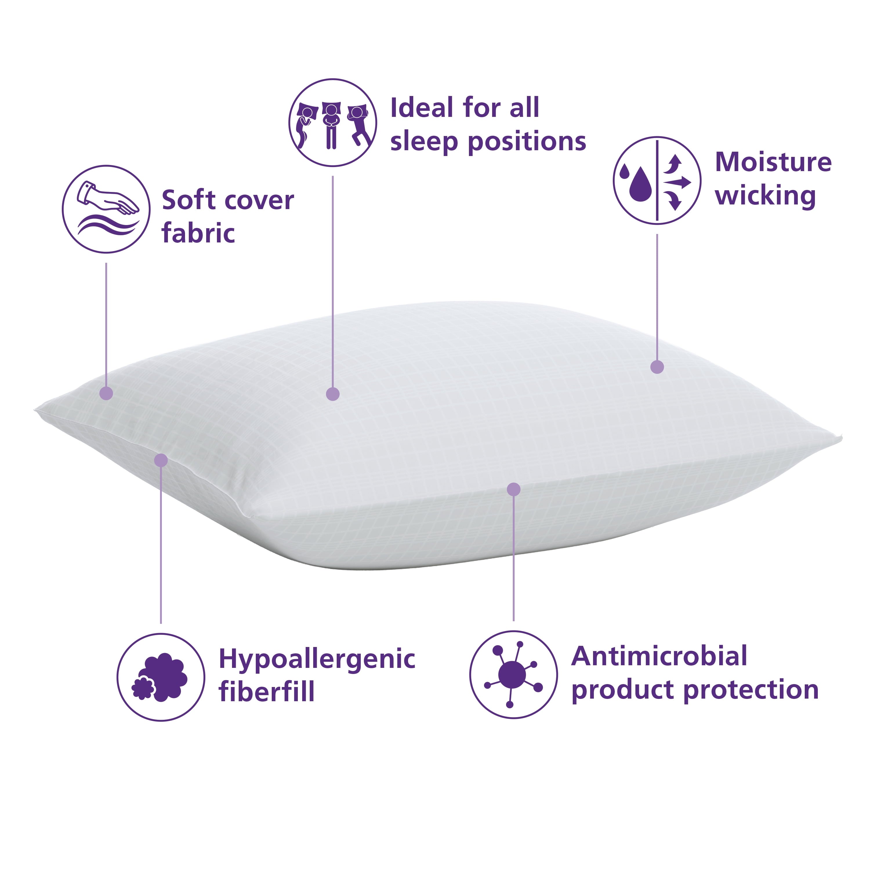Decorative Plump Comfort Complete Bed Pillow, Standard/Queen, White- All Positions Antimicrobial - Orthopedic Shredded Foam Bed Pillow Set Detail