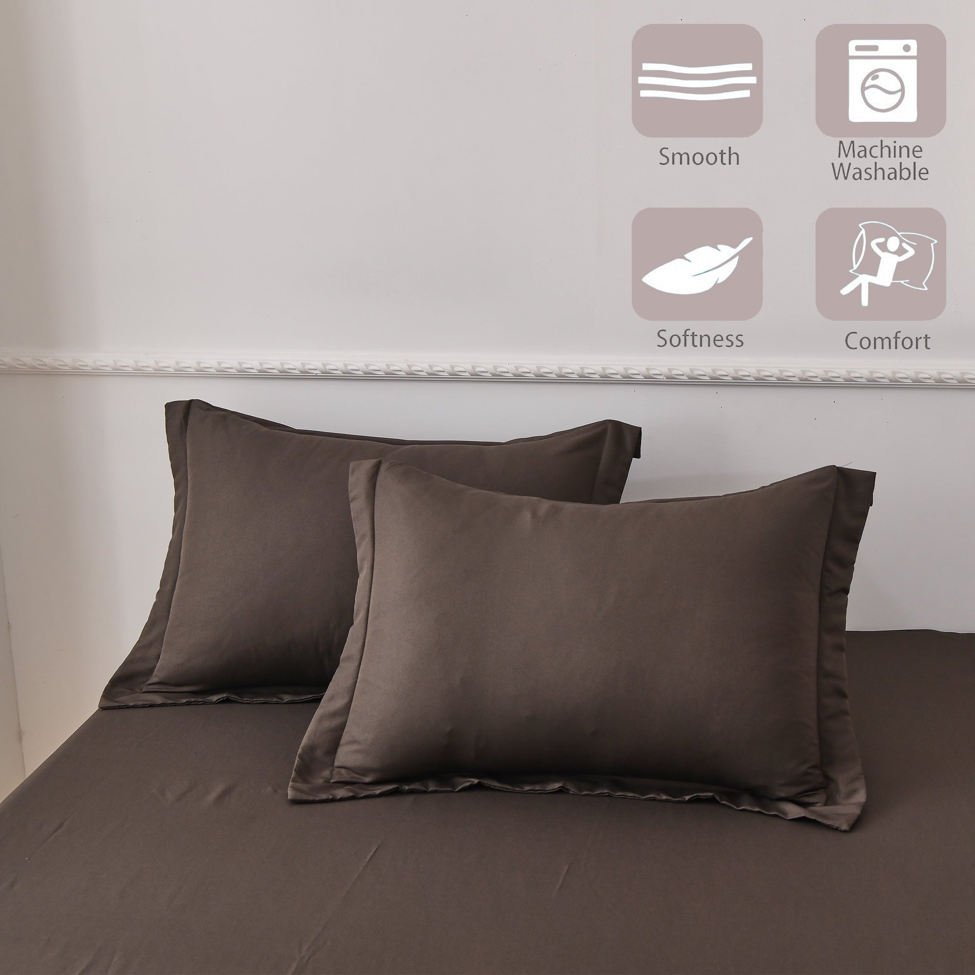Ultra-Soft Bed Sheets Set 4 Piece Queen/Full Sheet Set Brown Gray Cotton Blend Fitted Sheet, Flat Sheet & 2 Pillowcases Bedding Set - Luxury Bed Sheet Set with Deep Pockets Detail