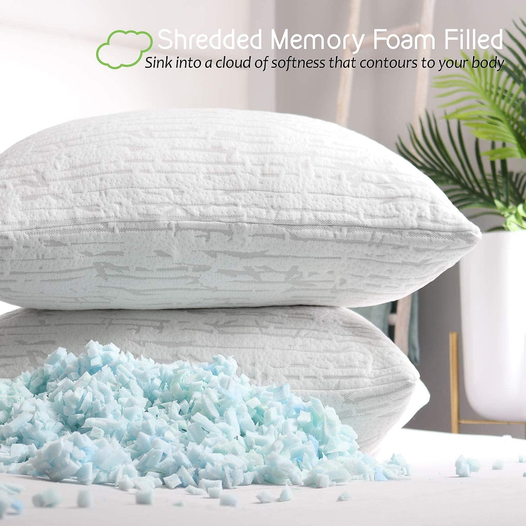Fluffy Shredded Bed Pillow, Bamboo Pillows for Bed, Queen Size Pillows - Orthopedic Shredded Foam Bed Pillow Set Detail
