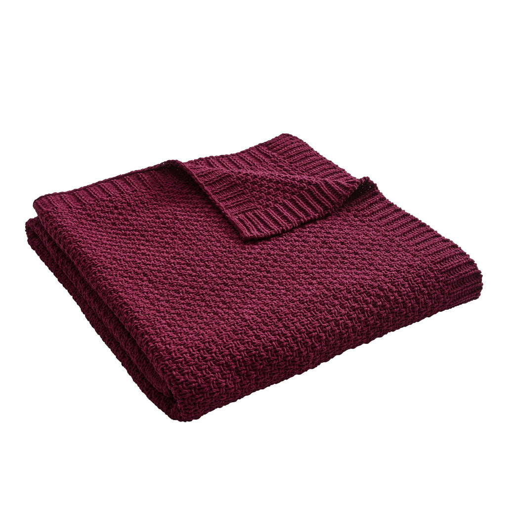 Reversible Sherpa Chenille Knit Super Soft Oversized Throw Blanket, Merlot Wine - Lightweight Plush Warm Blanket for All Seasons Detail