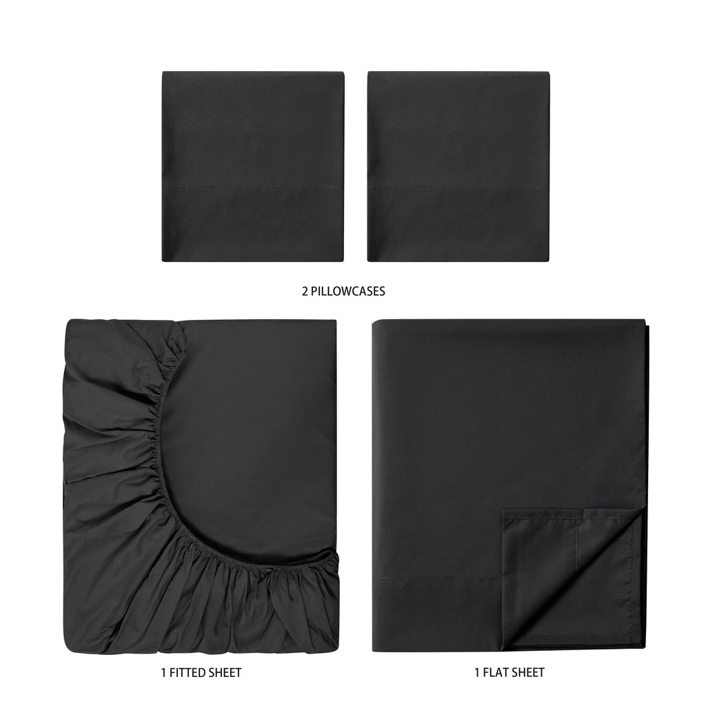 Ultra-Soft Microfiber Bed Sheet Set, Queen, Rich Black, 4 Piece - Cooling Hotel Quality Bedding Sheets and Pillowcases Detail
