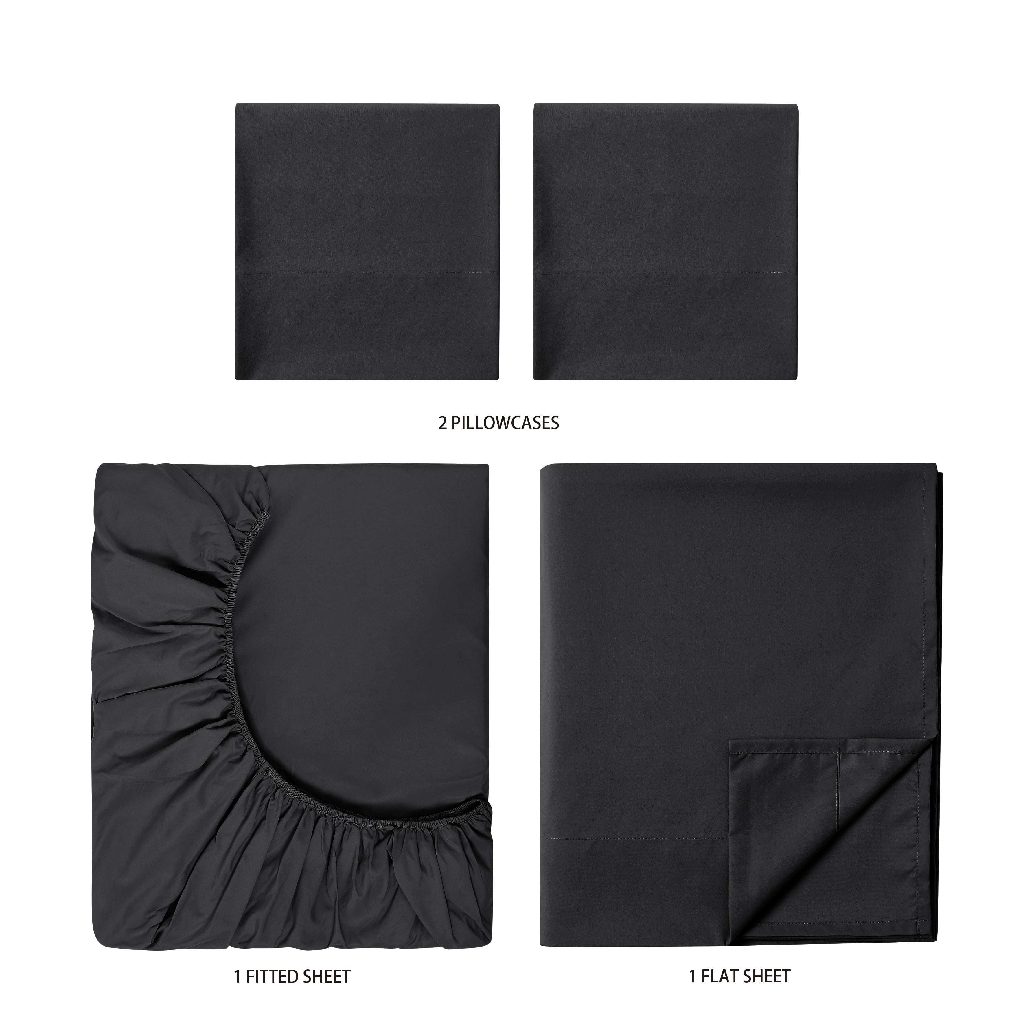 Ultra-Soft Microfiber Bed Sheet Set, Queen, Rich Black, 4 Piece - Cooling Hotel Quality Bedding Sheets and Pillowcases Detail