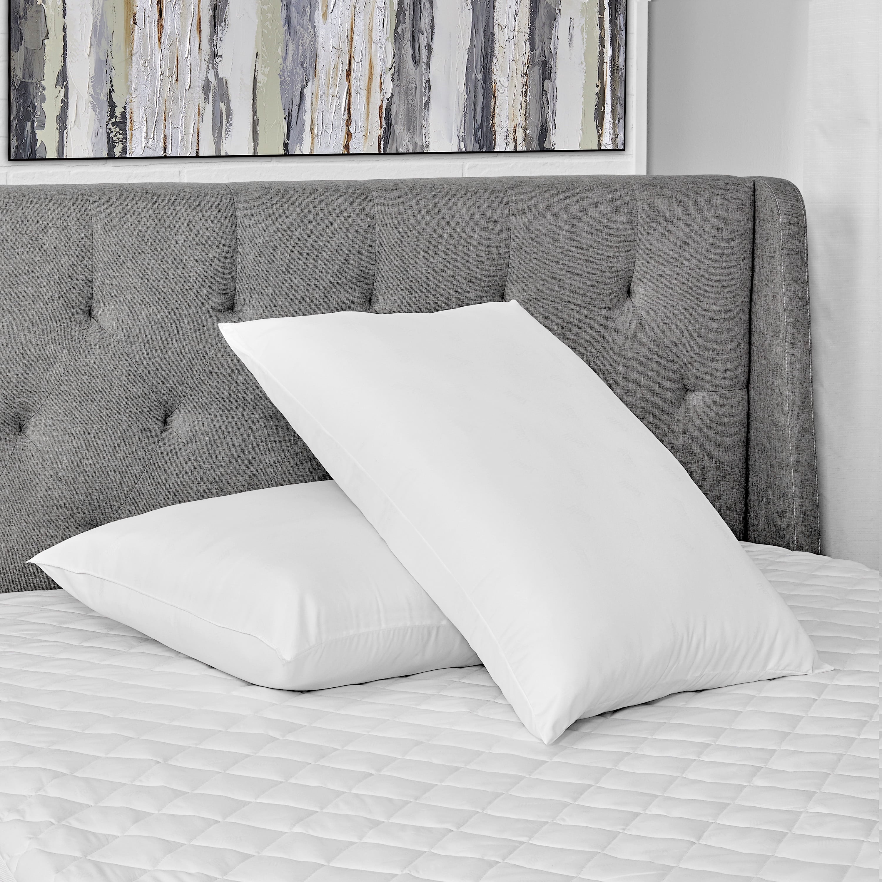 Orthopedic Support Cotton Fresh Bed Pillow, S/Q, White- 2 Pack Antimicrobial Allergy Defense Fabric - Hotel Quality Plush Sleeping Pillows Detail