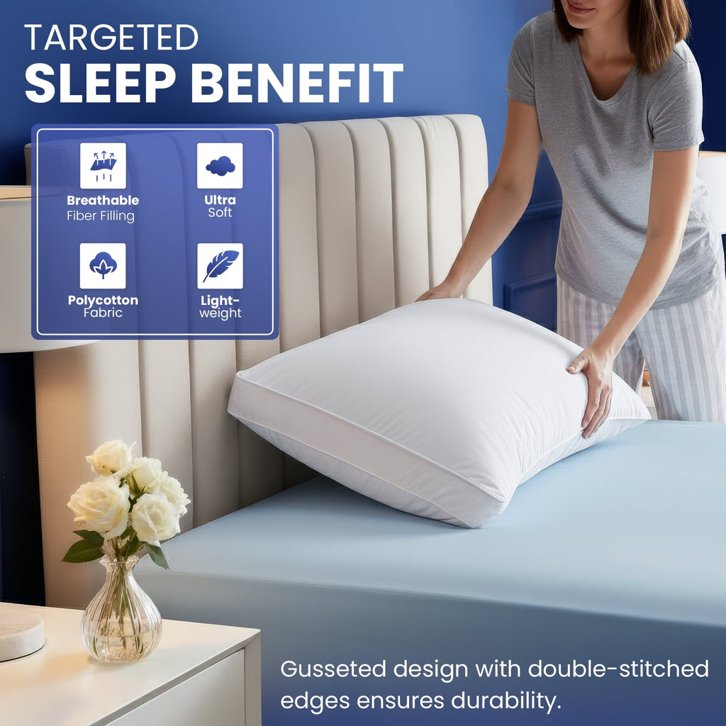 Orthopedic Support Queen Bed Pillow, 26"L x 18" W, Set of 2, Soft and High-Quality, Gusseted Pillow for All Sleep Positions (White) - Ergonomic Memory Foam Pillow for Neck Pain Support Detail
