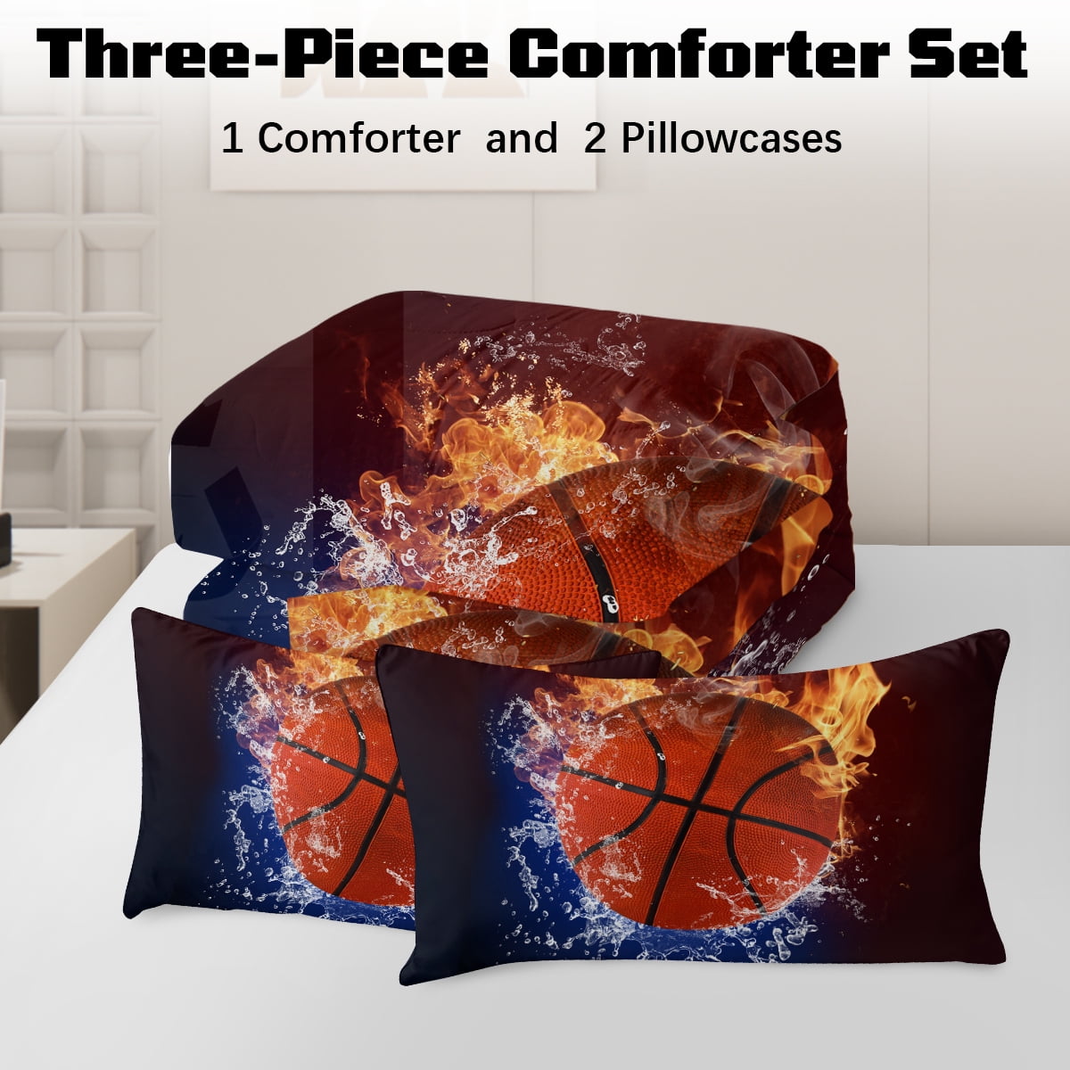 Fluffy Down Alternative Twin Comforter Set, 3 Pieces Sport Bedding Set for Kids Boys Teens Brushed Microfiber Basketball Comforter Set, 66x90... - All-Season Down Alternative Comforter Insert Detail