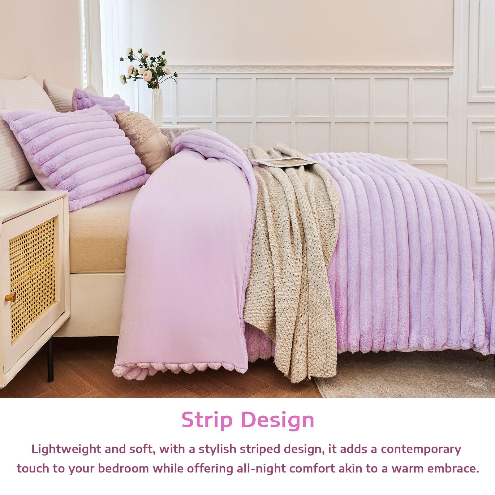 Fluffy Down Alternative Fleece Twin Comforter Set, Light Purple Super Soft Furry Plush Bedding, Luxury Fluffy Fuzzy Heavy Bed Set for Winter ... - Hypoallergenic Ultra-Fluffy Quilt for Winter Detail
