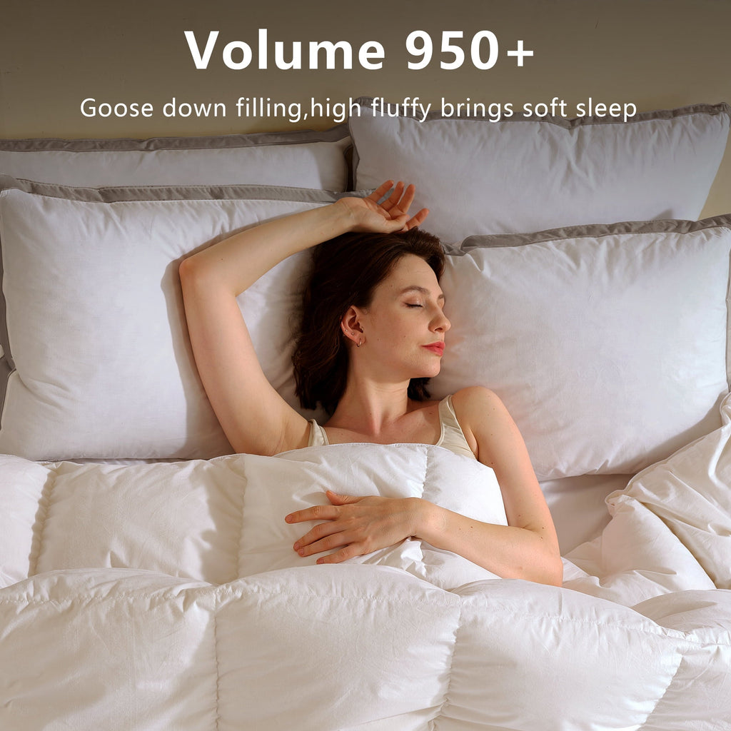 Decorative Plump Goose Feather Down Pillows Queen Size Set of 2, 100% Cotton Cover Hotel Collection Bed Pillows，20"x28" - Ergonomic Memory Foam Pillow for Neck Pain Support Detail