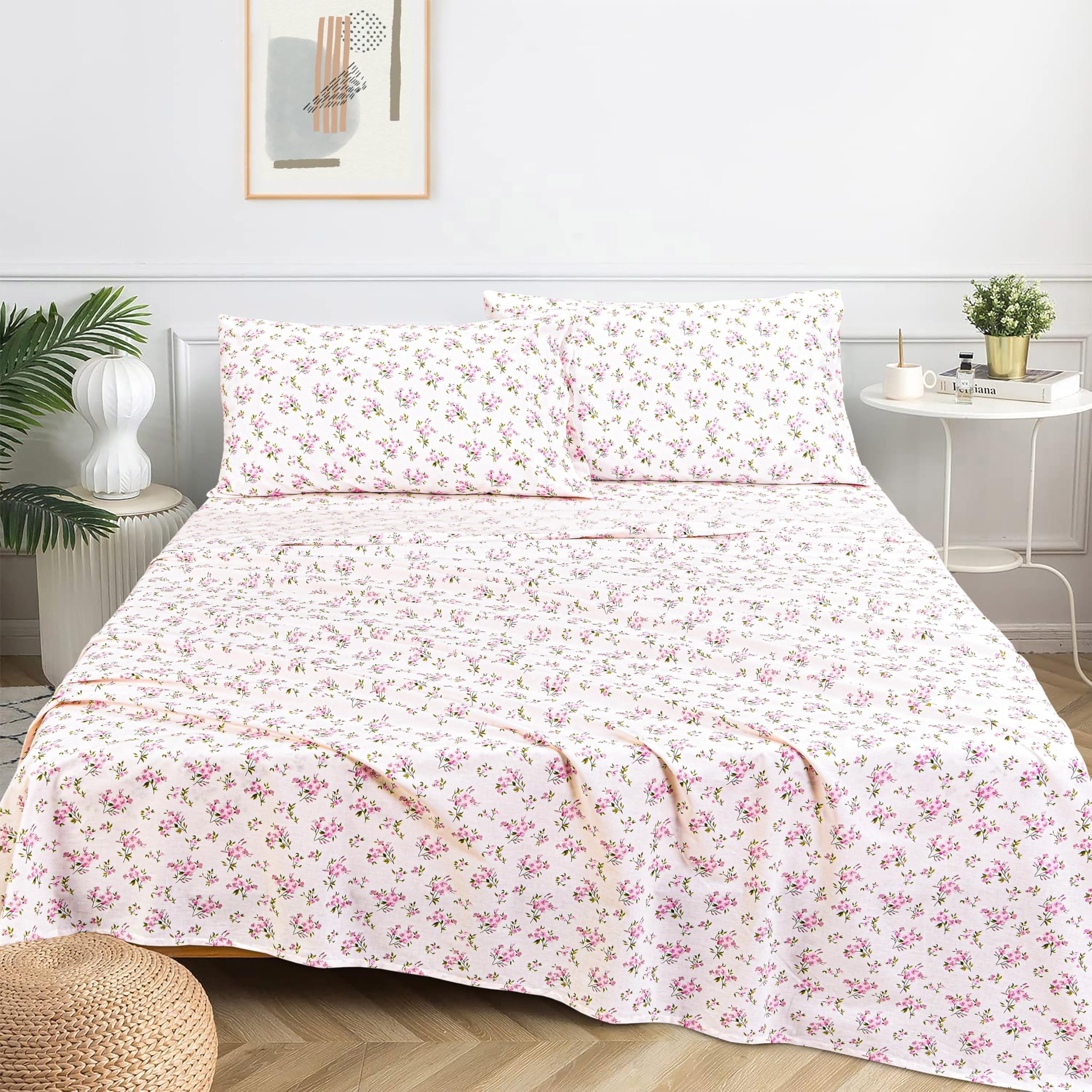 Premium Egyptian Cotton 100% Cotton Full Size Bed Sheets Set with Deep Pockets, Cozy Percale sheets with Elastic Fitted Sheet Set Ultra Soft ... - Breathable Egyptian Cotton Flat & Fitted Sheets Detail