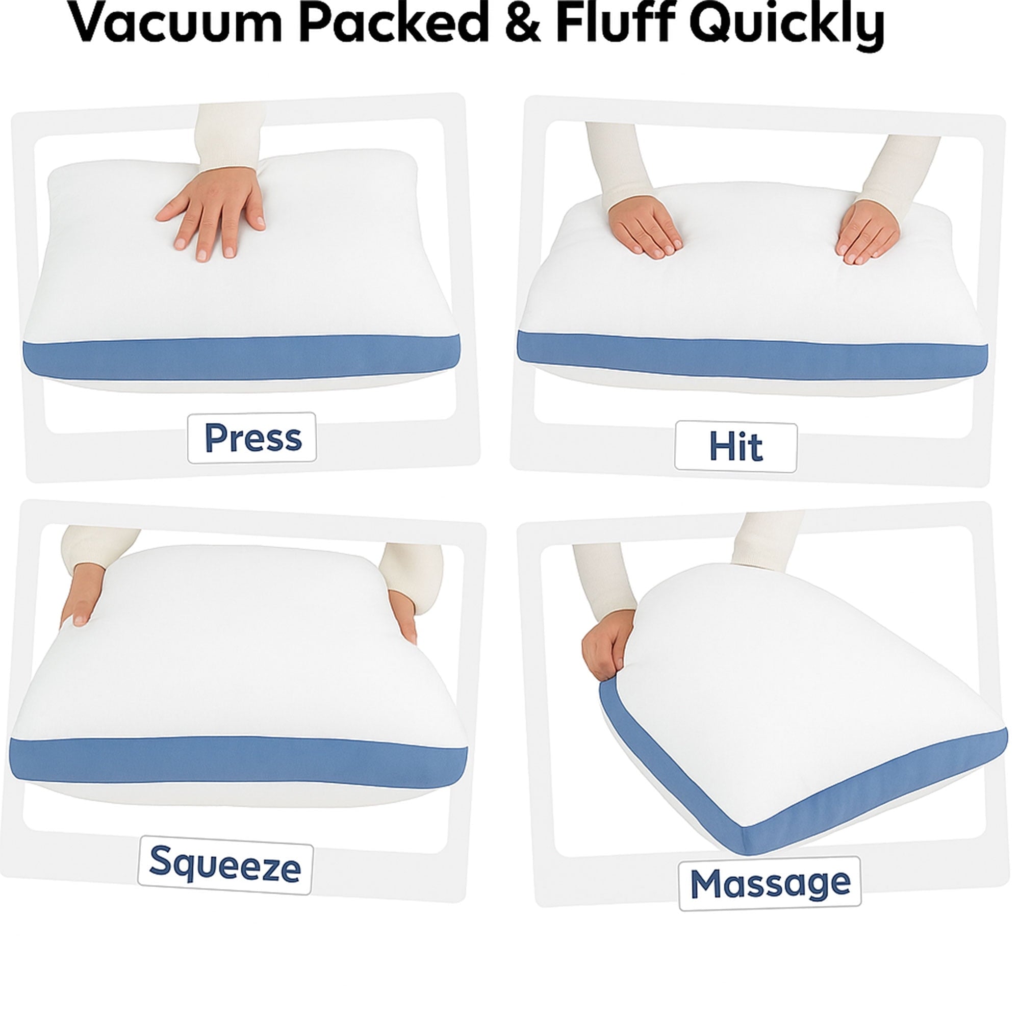 Hotel Collection Gusseted Queen 18x26 Bed Pillows for Sleeping Set of 2 Polycotton White Blue Stripe Comfortable - Hotel Quality Plush Sleeping Pillows Detail