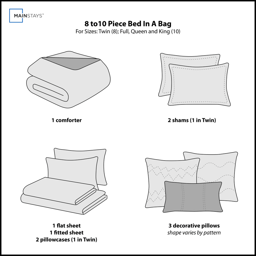 All-Season Reversible Marble Diamond 8-Piece Bed in a Bag Bedding Set, Twin/Twin XL - Luxurious Quilted Duvet Cover Set Detail