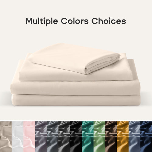 Cooling Sateen Bed Sheet Sets,Ultra Soft Breathable Luxury 4 Piece, (Beige, Queen) - Luxury Bed Sheet Set with Deep Pockets Detail