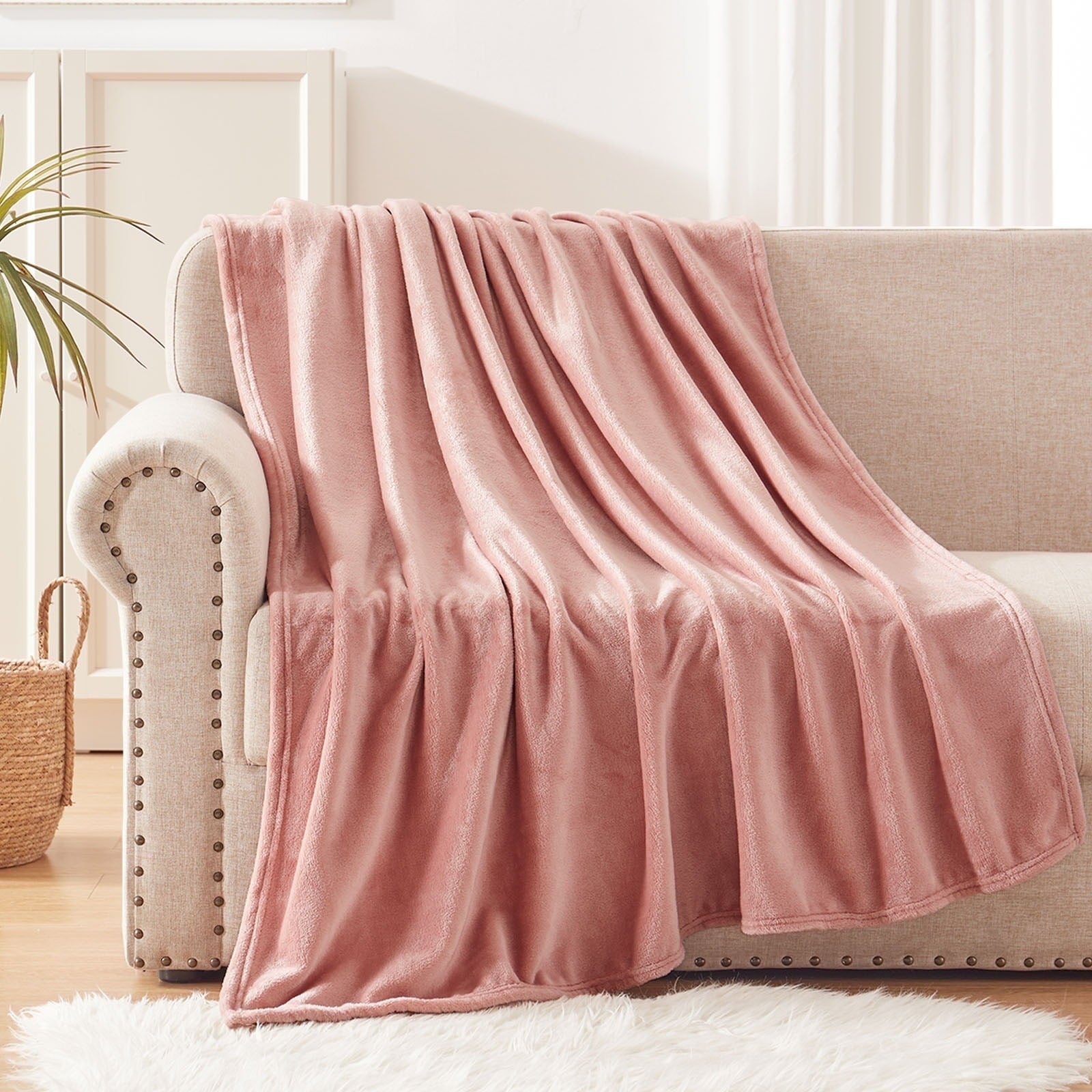 Decorative Knitted Large Flannel Fleece Velvet Plush Throw Blanket - 50" x 70" (Pink) - Super Soft Reversible Sherpa Flannel Blanket Detail
