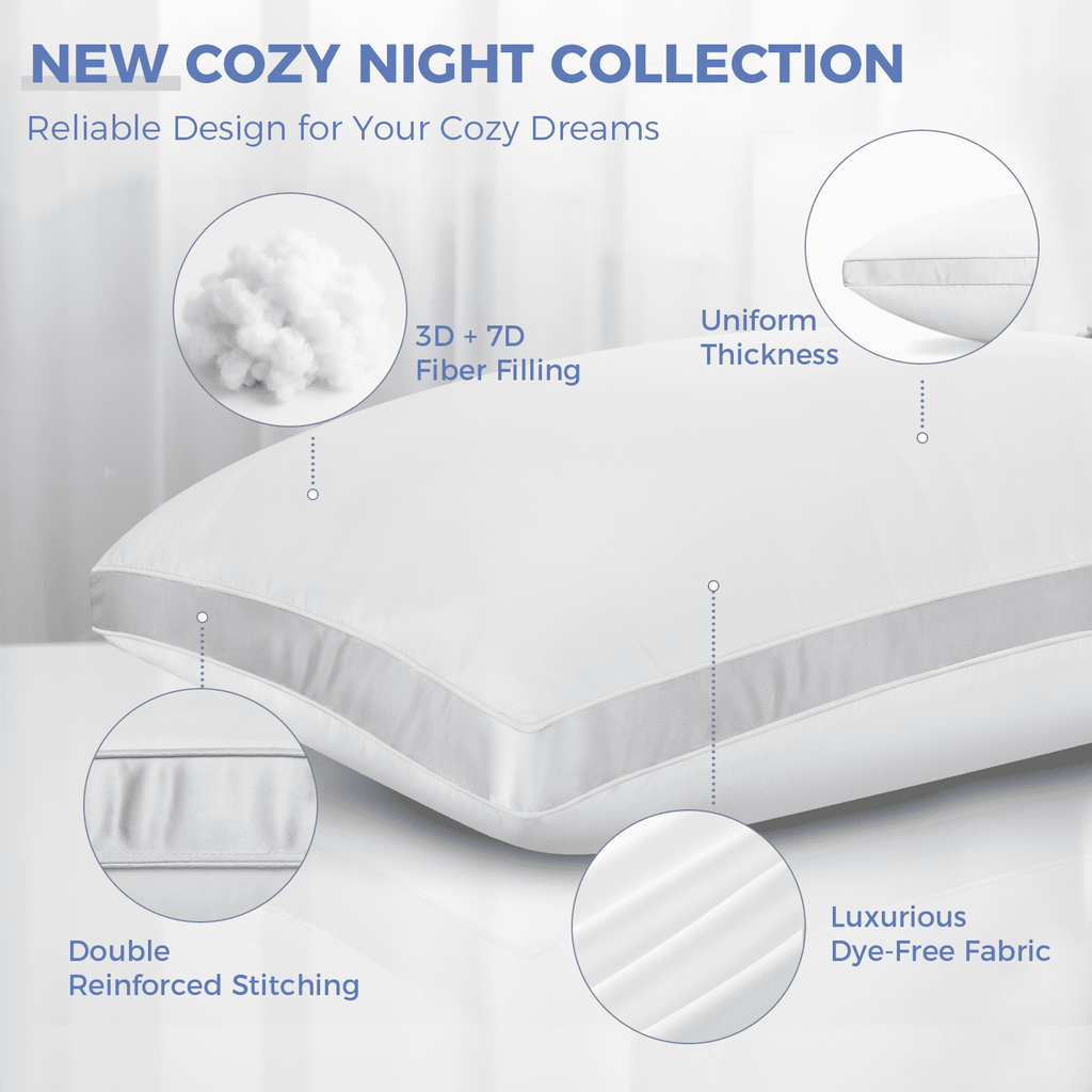 Decorative Plump Bed Pillows King Size Set of 2, Luxury Hotel Quality,Fluffy and Supportive Gusseted Bed Pillows for Side, Back, or St... - Orthopedic Shredded Foam Bed Pillow Set Detail
