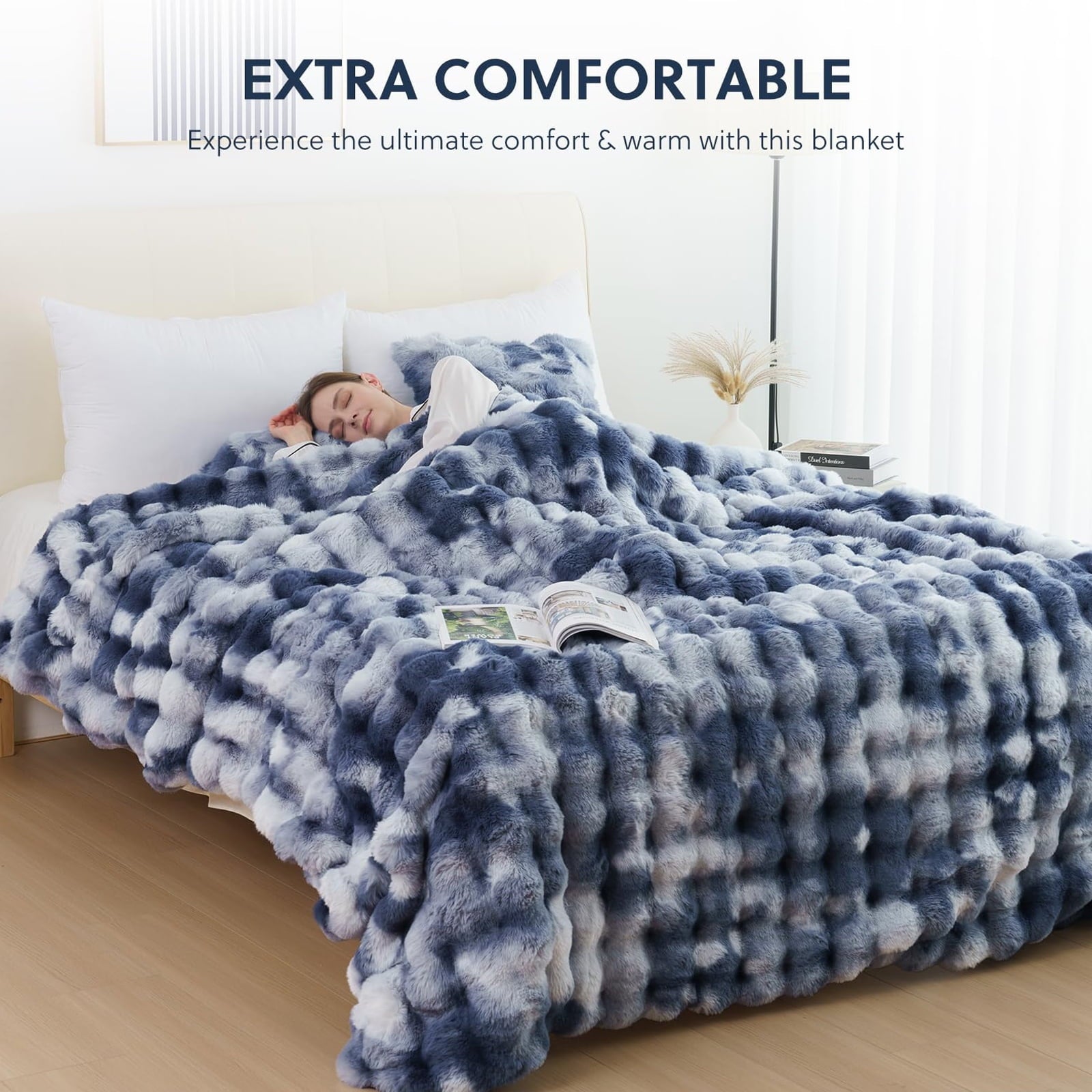 Reversible Sherpa Faux Fur Throw Blanket for Couch Luxury Fluffy Thick Bubble Blanket Warm Cozy Throw for Bedroom Living Room, 50" x 60... - Lightweight Plush Warm Blanket for All Seasons Detail